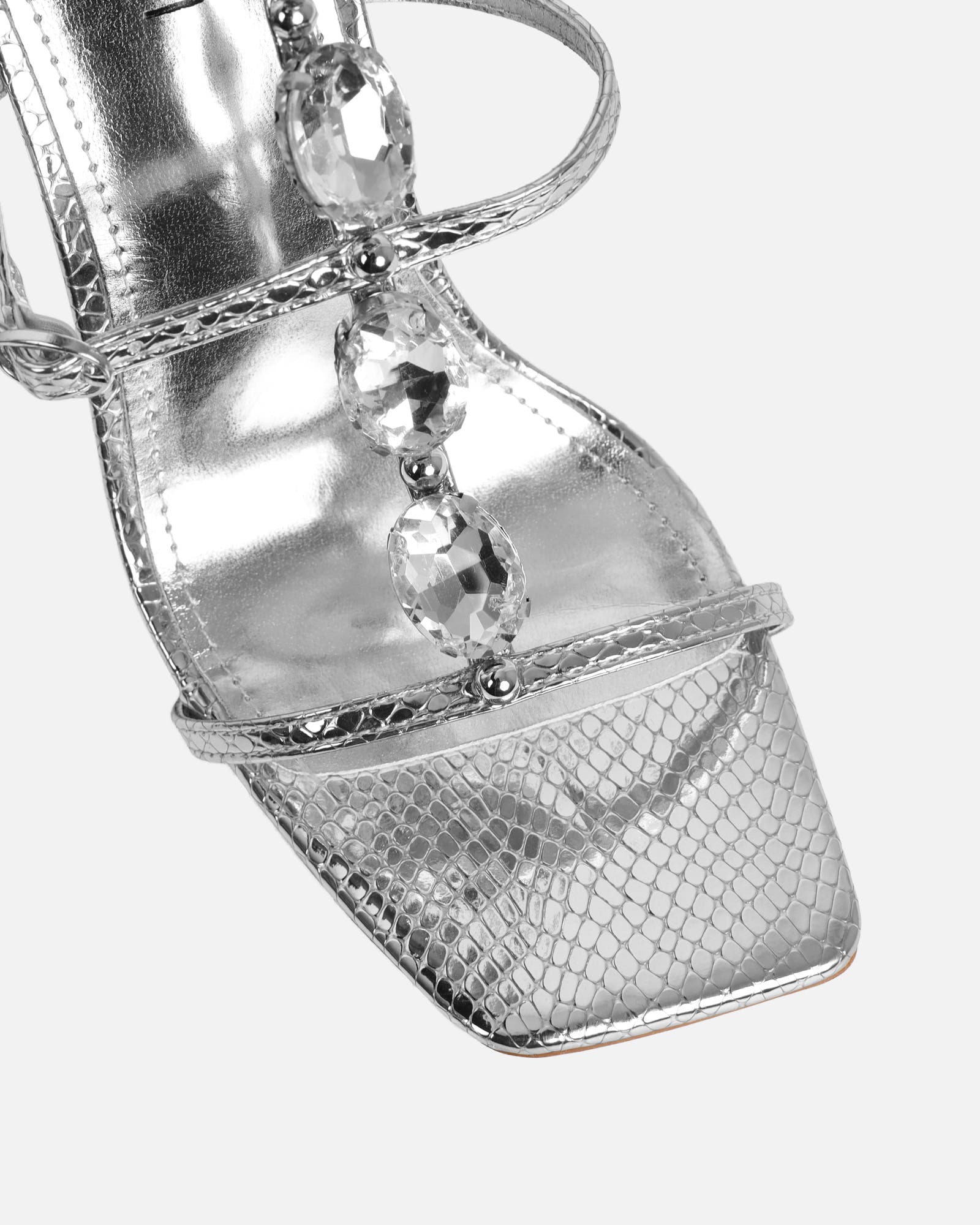 Leamy Silver Mirror Jeweled Heeled Sandals | SIMMI London