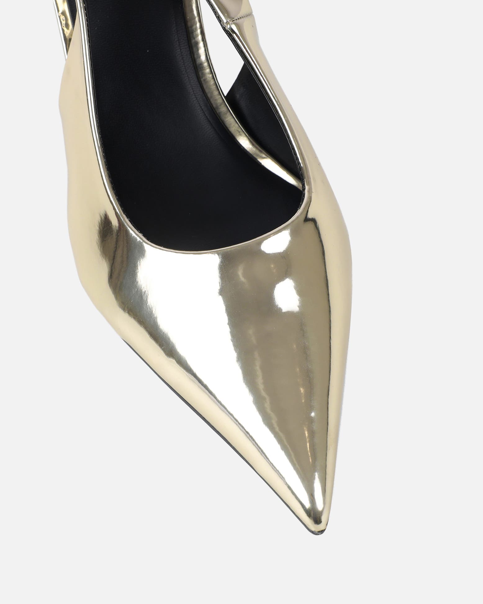 Liorra Gold Mirror Sling Back Mid Heeled Shoes | SIMMI London