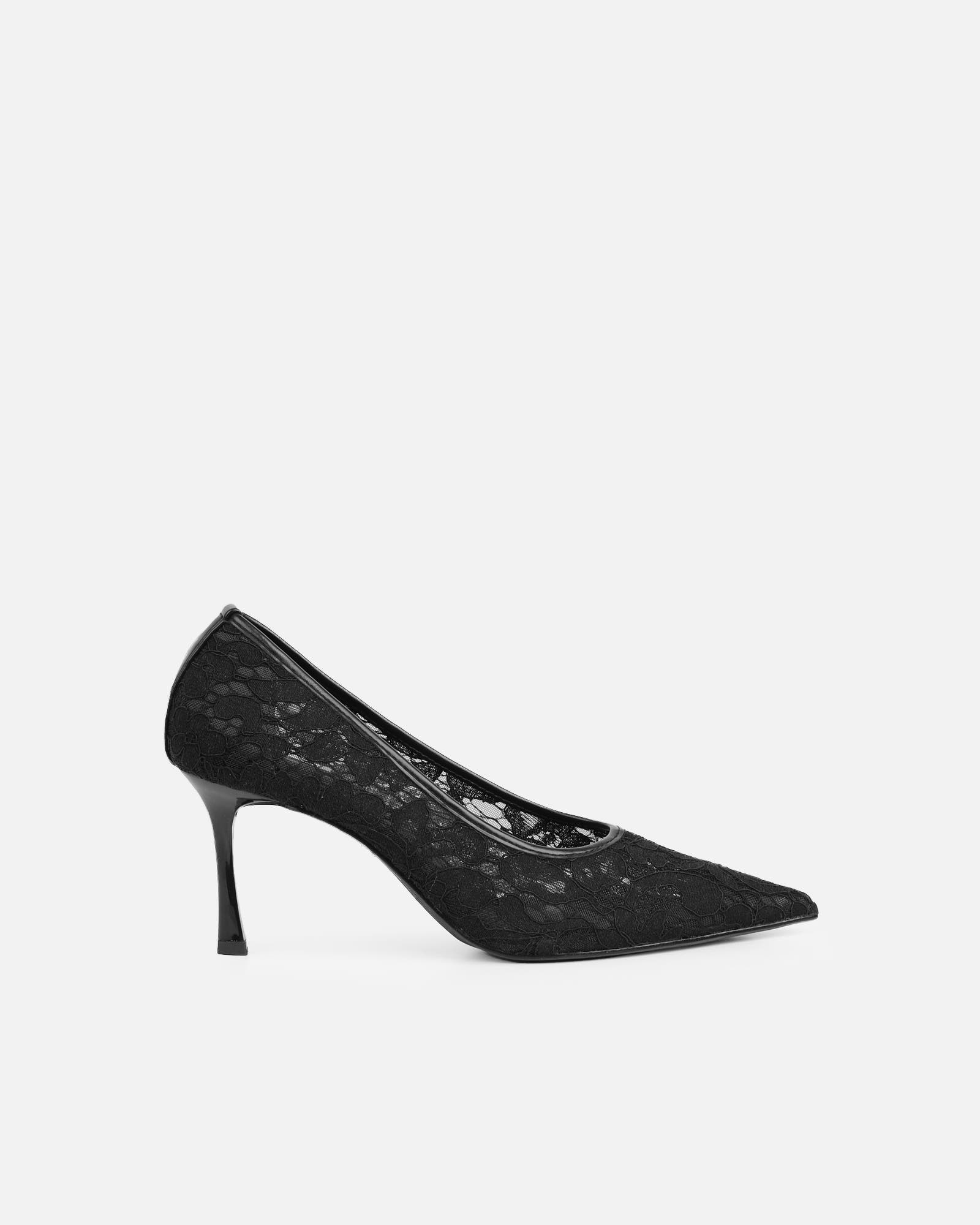 Luka Black Lace Low Heeled Court Shoes | SIMMI London