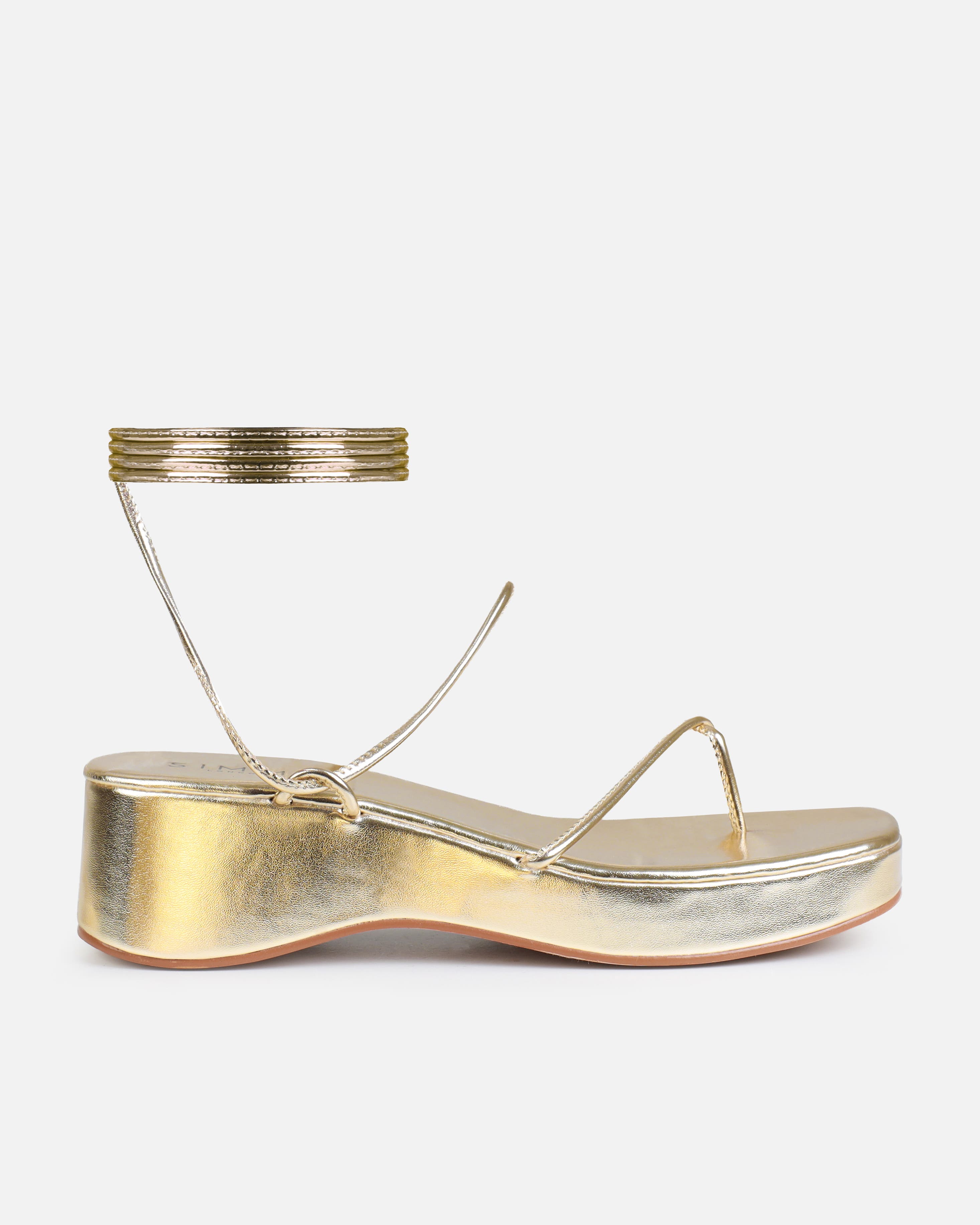 Lesiaa Gold Toe Thong Lace Up Flatform Sandals | SIMMI London