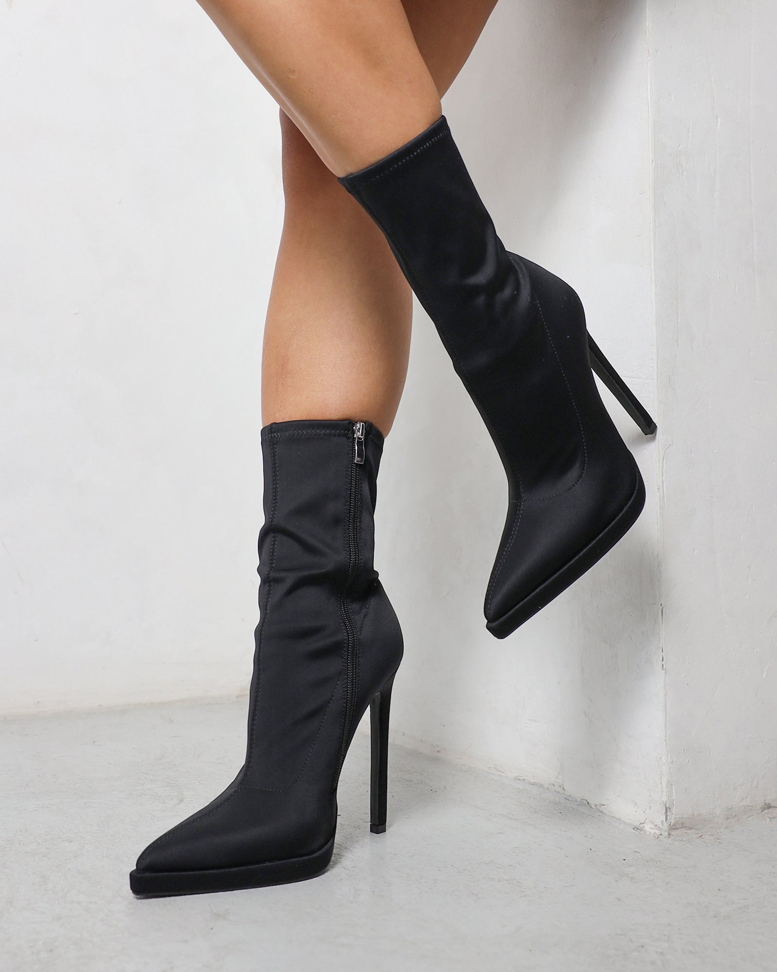 Lewin Black Lycra Pointed Stiletto Ankle Boots SIMMI London