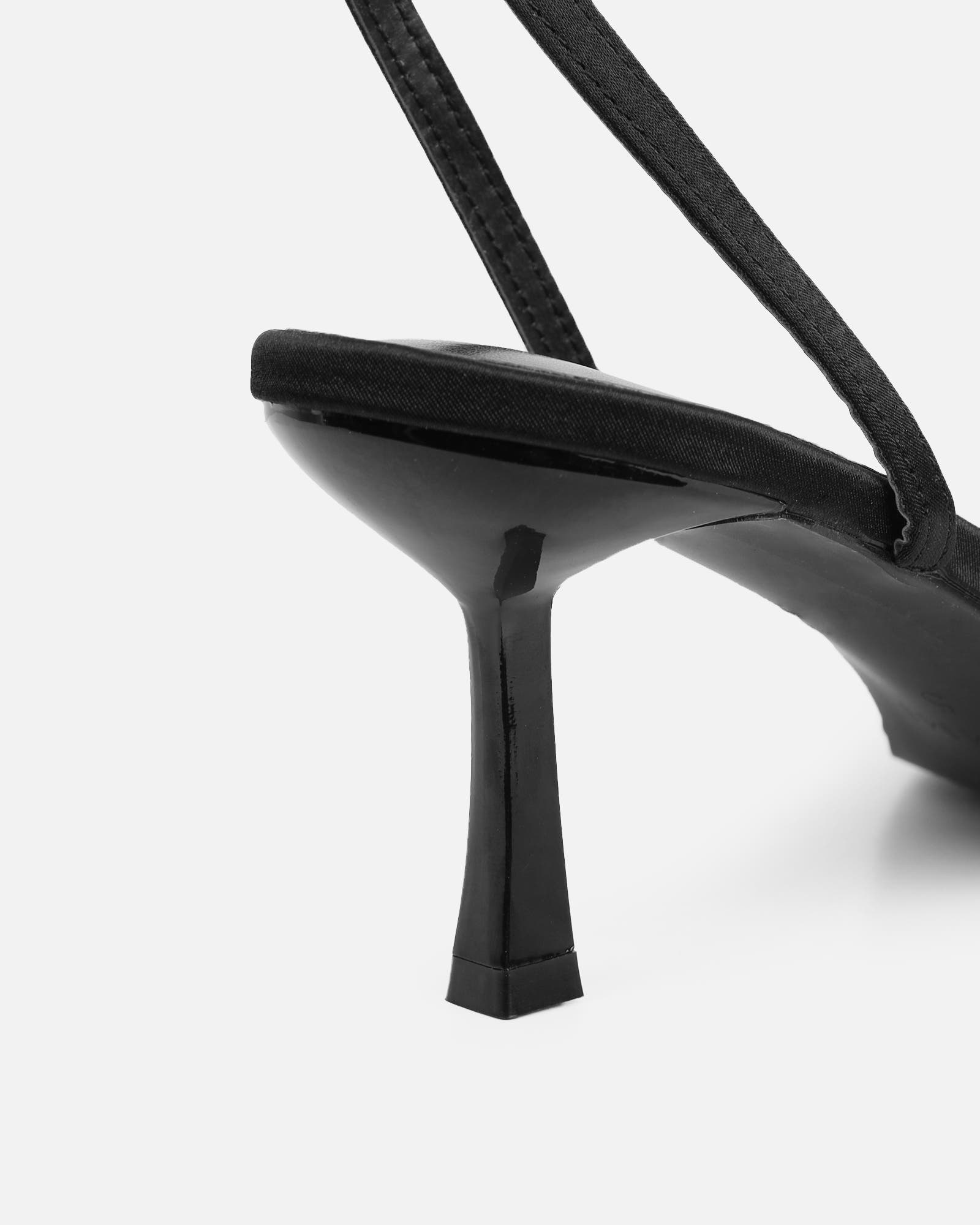 Trina Black Satin Bow Low Heeled Sandals | SIMMI London