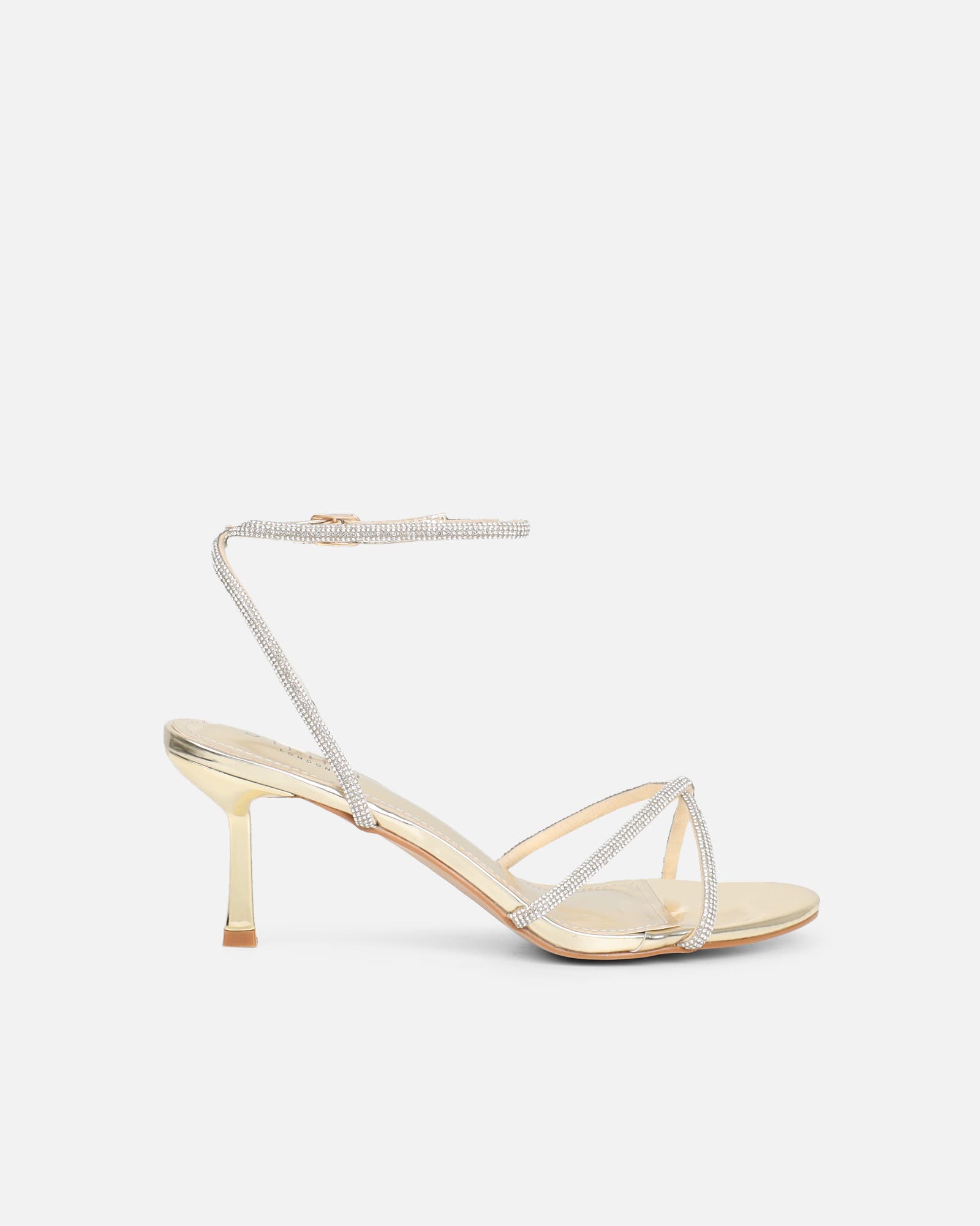 Meesha Gold Mirror Diamante Mid Heel Sandals | SIMMI London