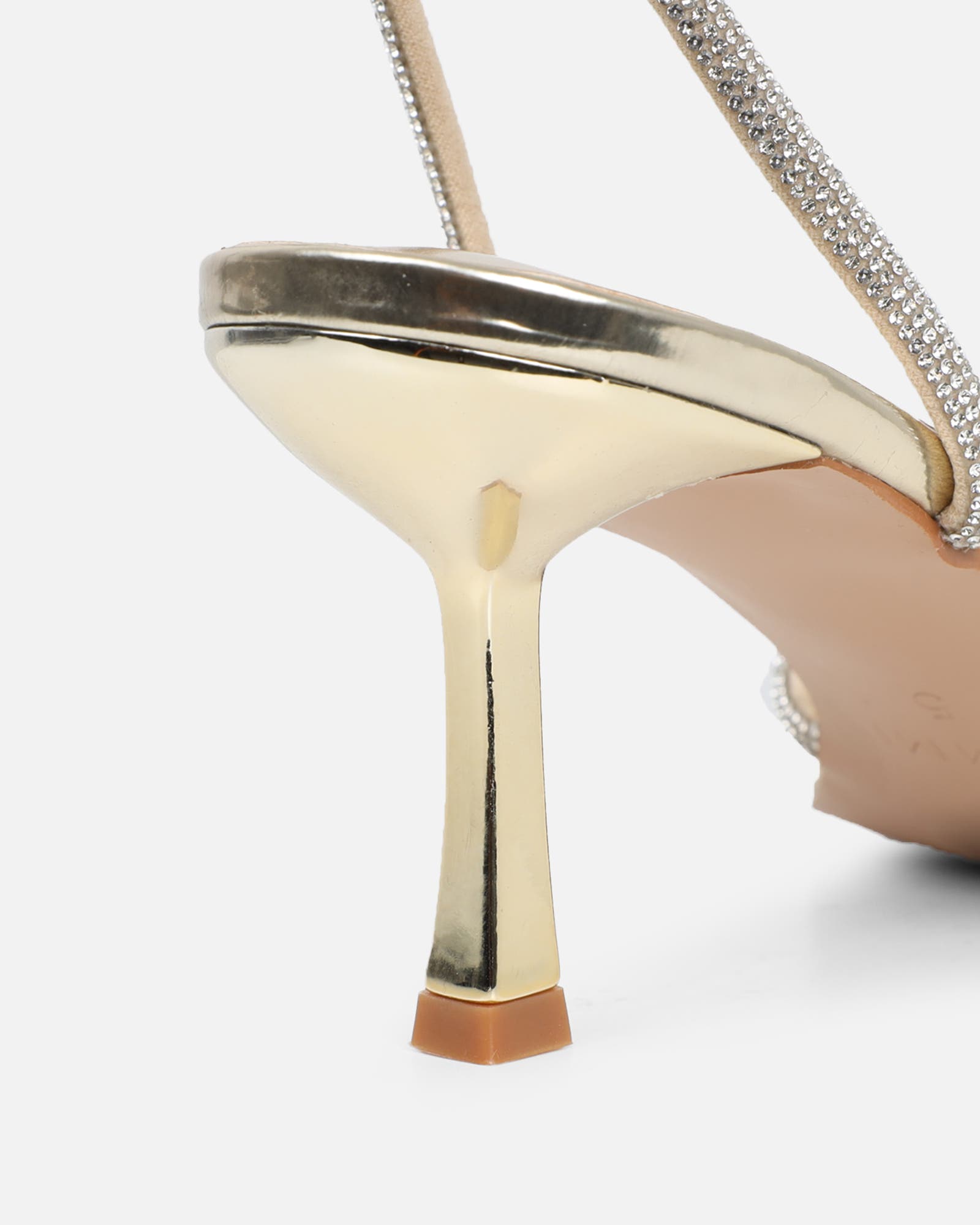 Meesha Gold Mirror Diamante Mid Heel Sandals | SIMMI London