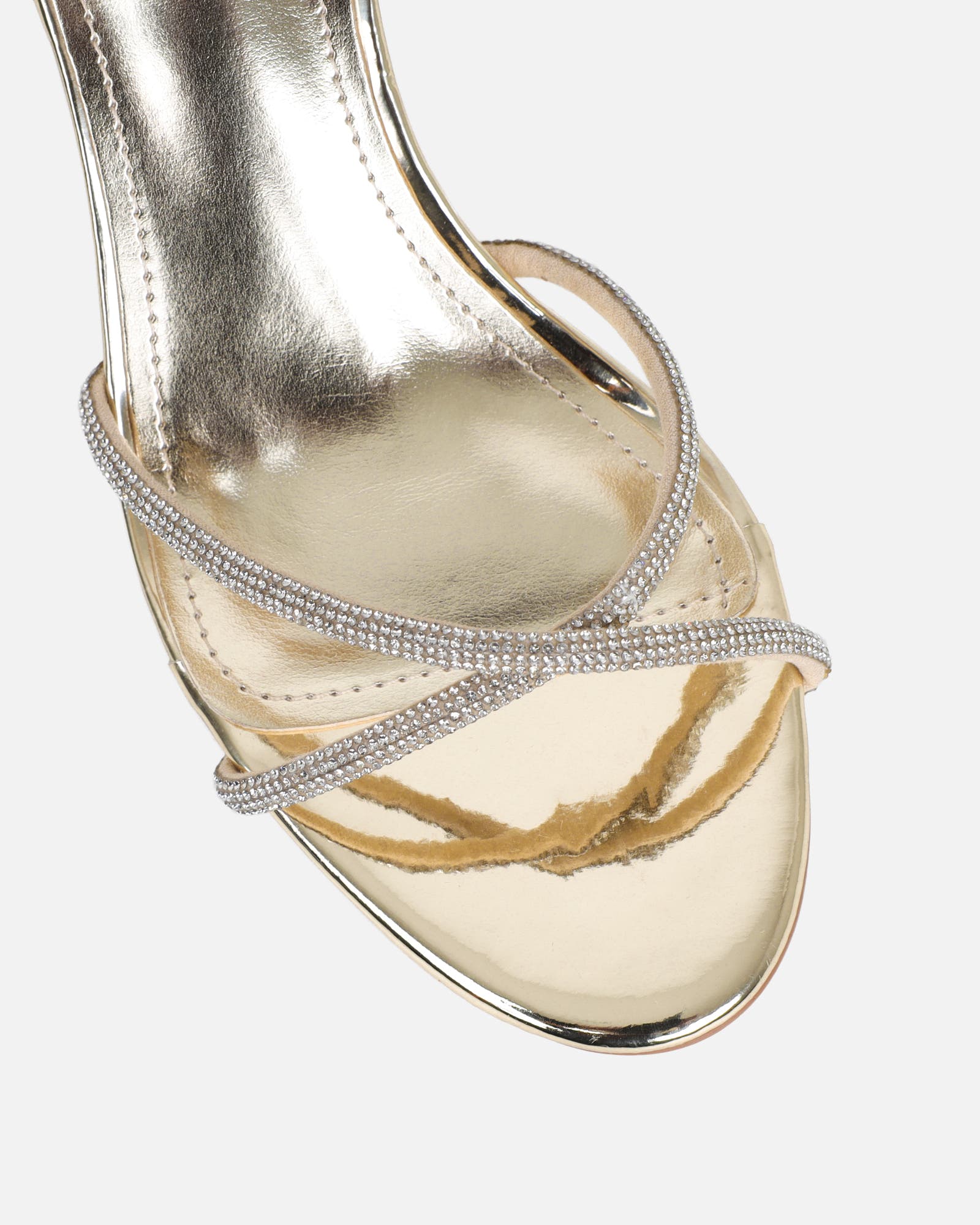 Meesha Gold Mirror Diamante Mid Heel Sandals | SIMMI London
