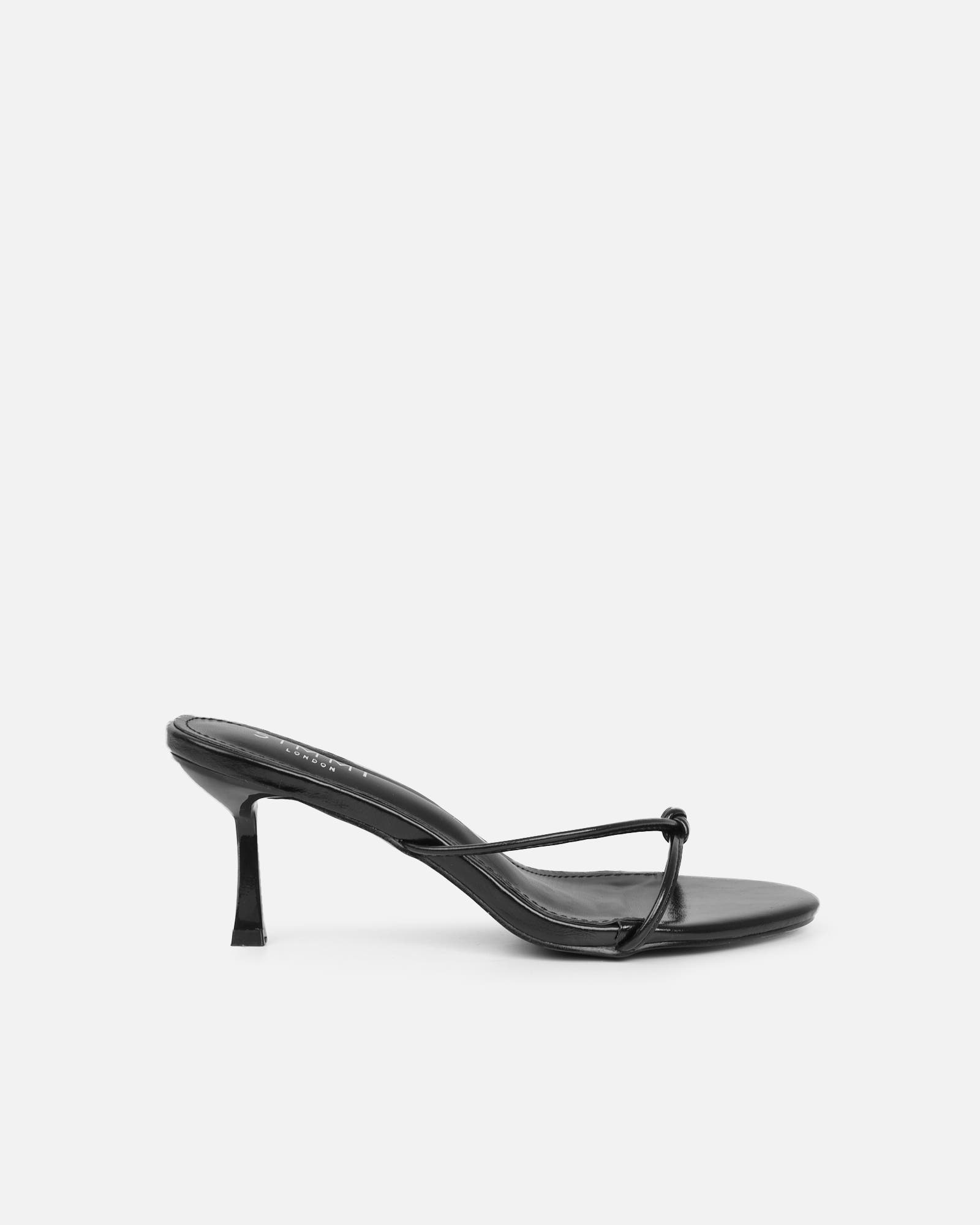 Mines Black Shine Mid Heel Mules | SIMMI London