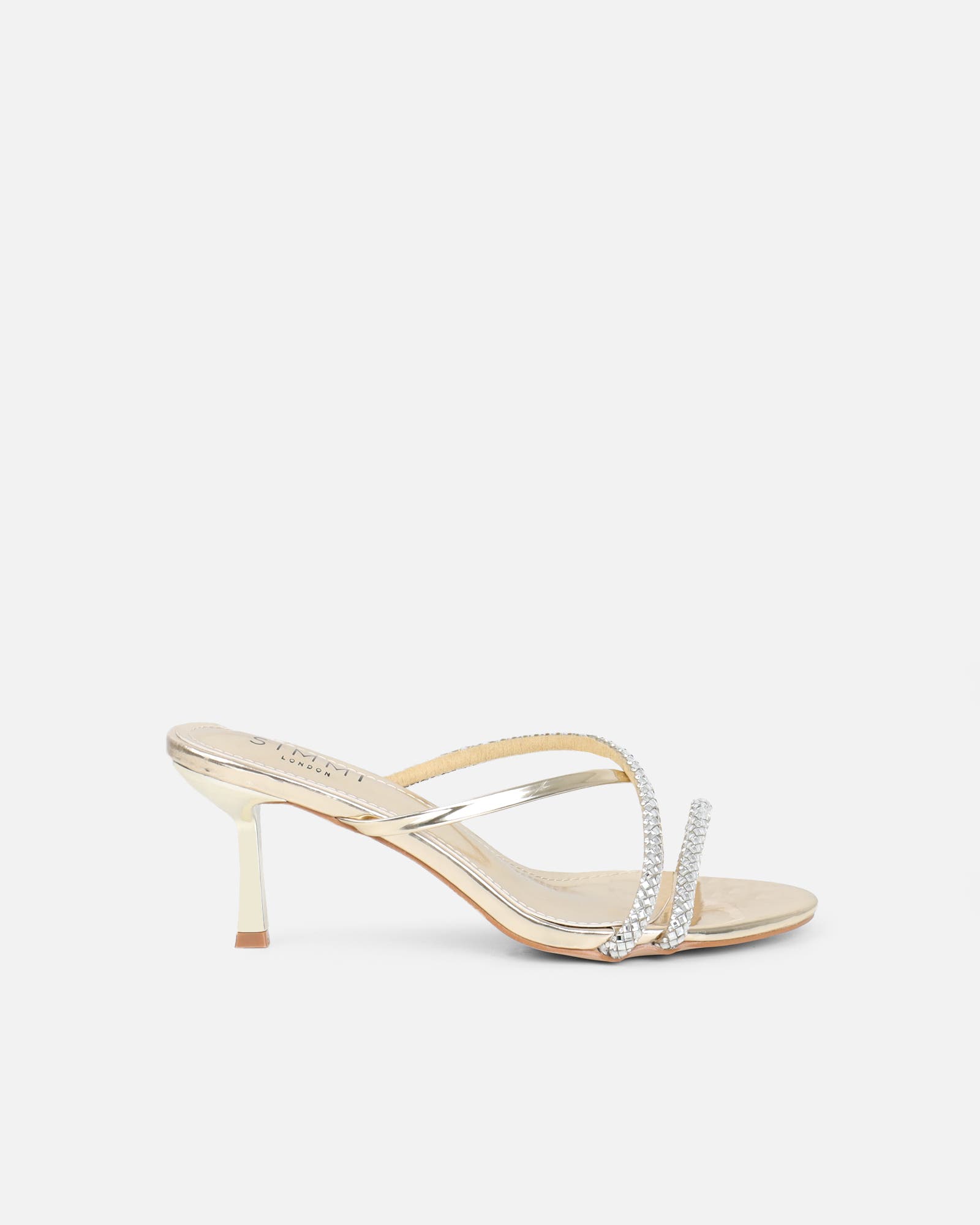 Mefele Gold Mirror Mid Heel Mules | SIMMI London