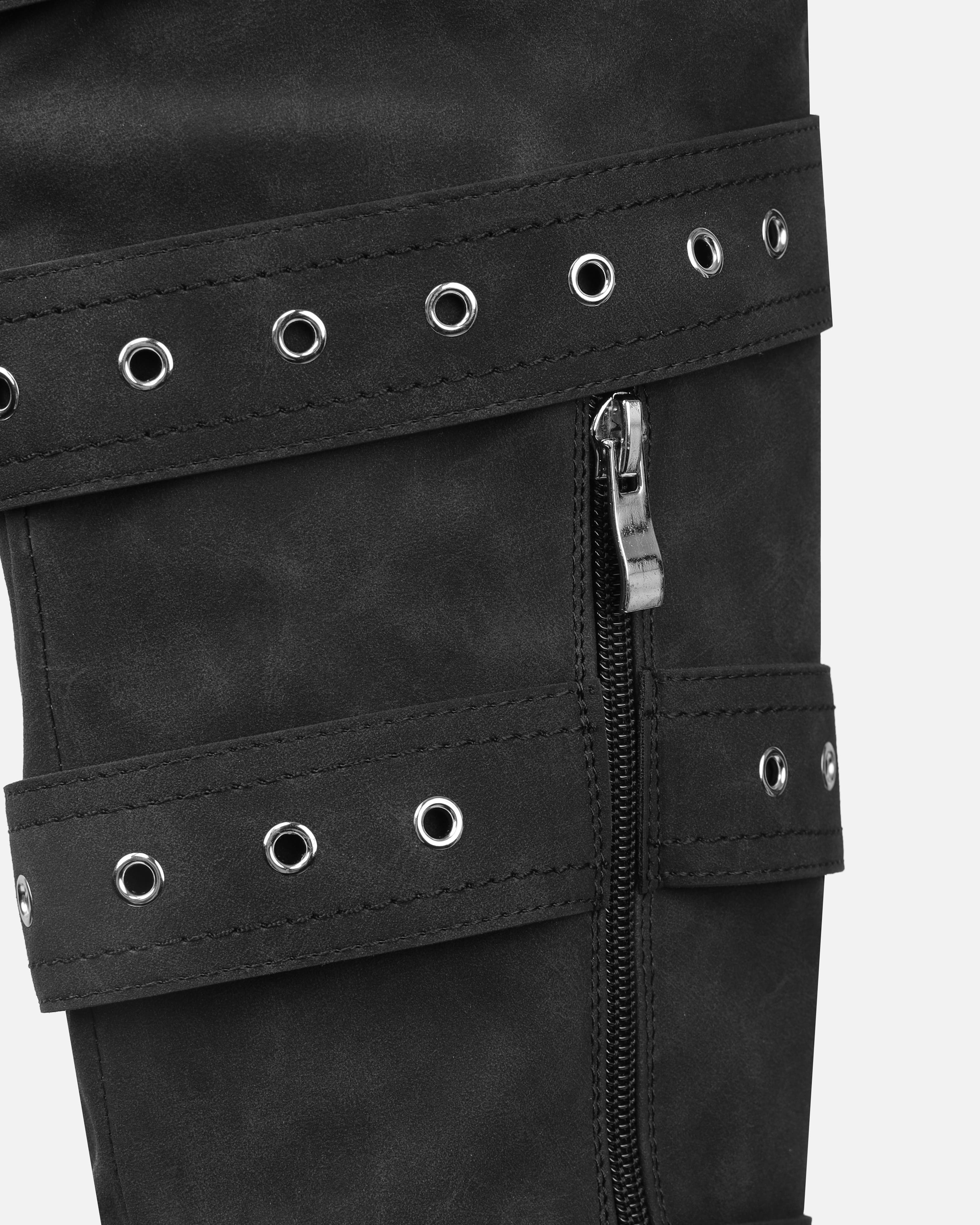 Maxton Black Nubuck Multi Buckle Thigh High Boots | SIMMI London