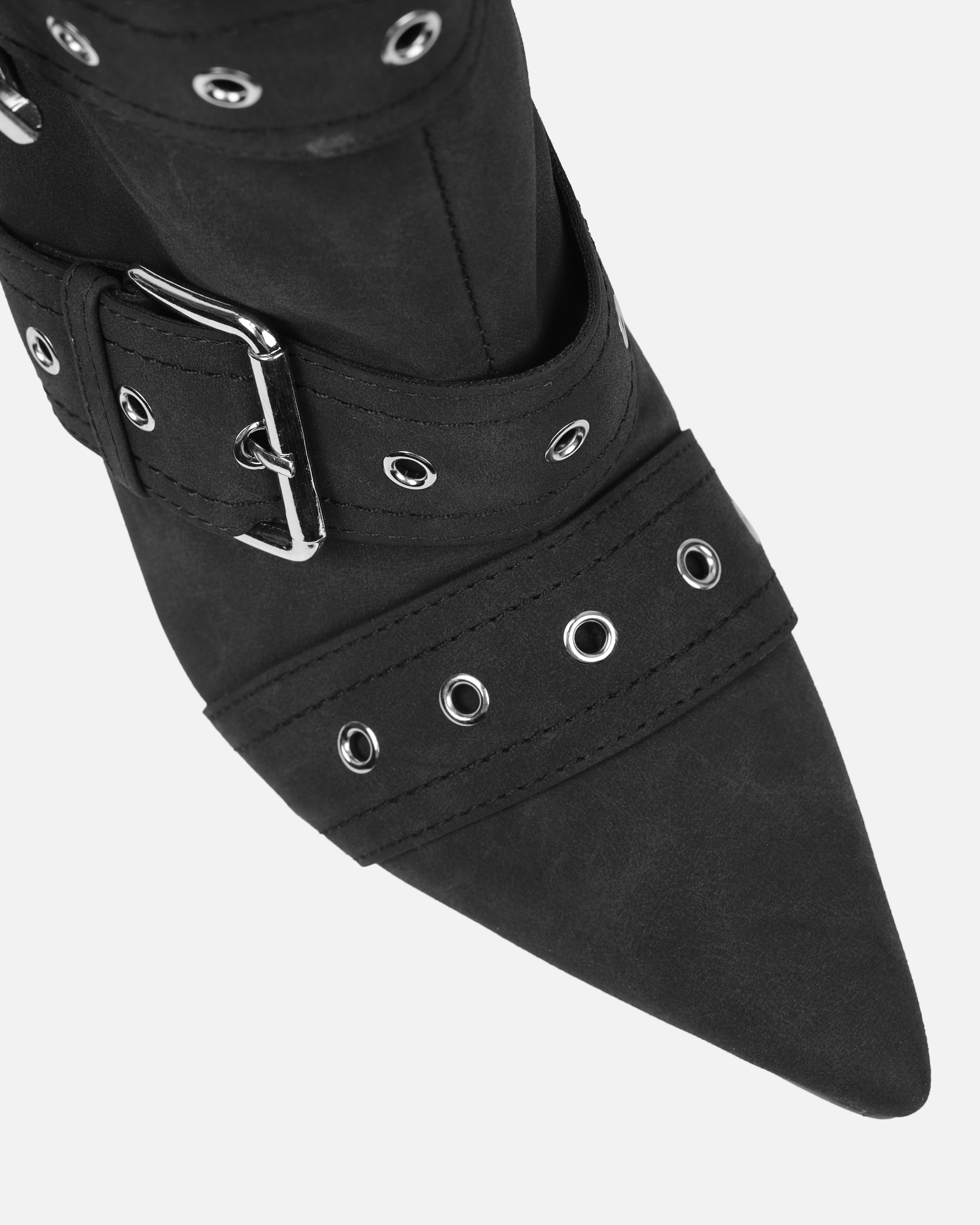 Maxton Black Nubuck Multi Buckle Thigh High Boots | SIMMI London