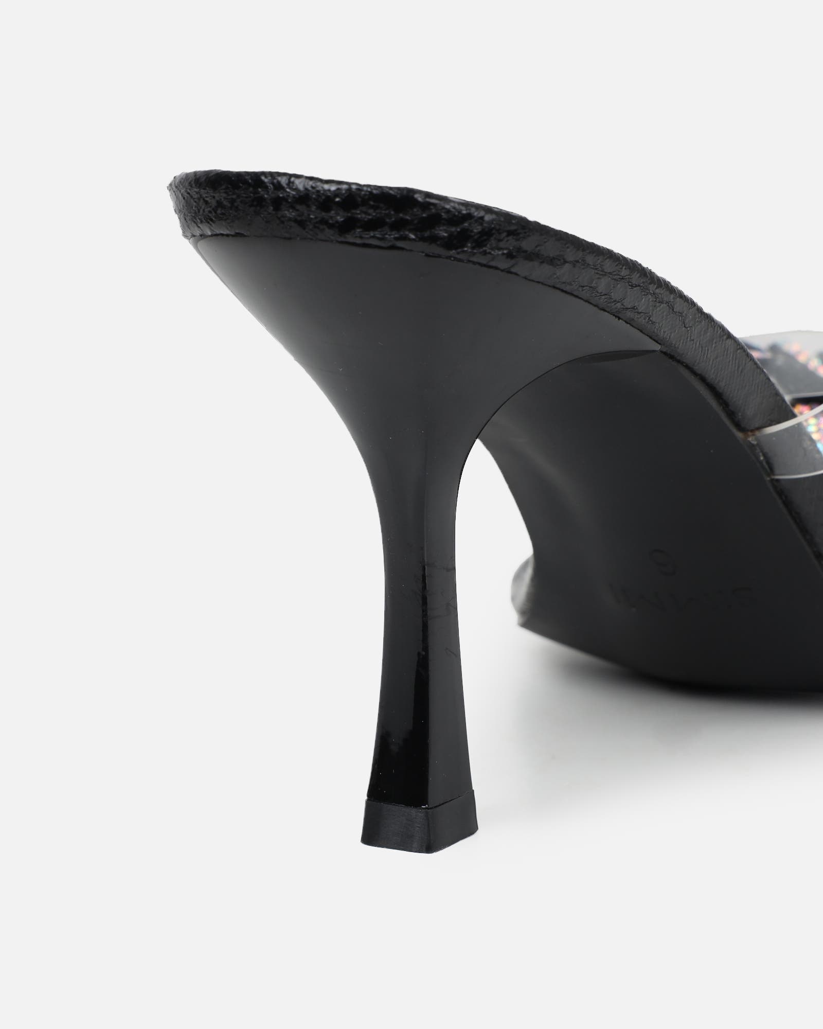 Marcella black snake effect flower detail mid heeled sandals | SIMMI London