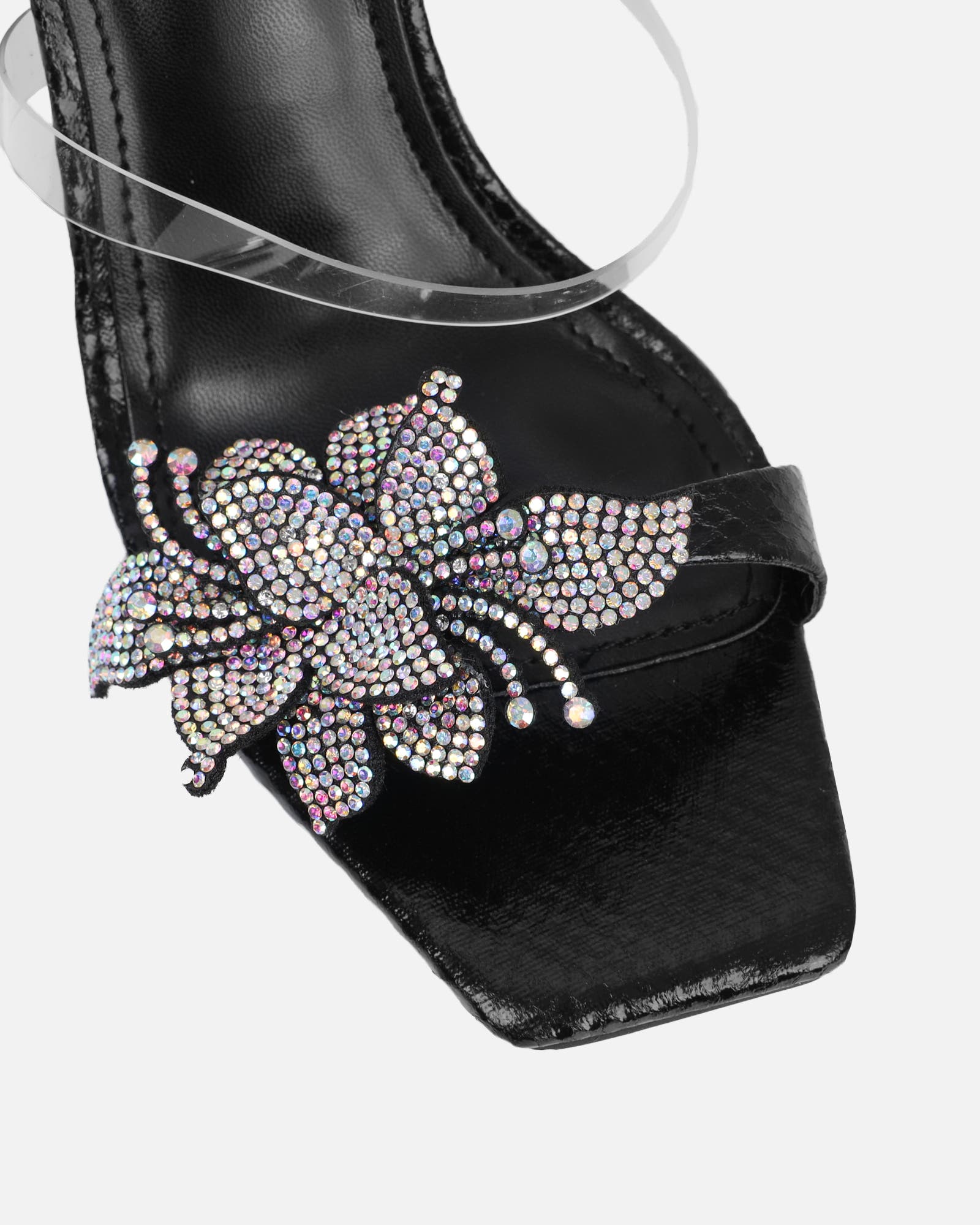 Marcella black snake effect flower detail mid heeled sandals | SIMMI London