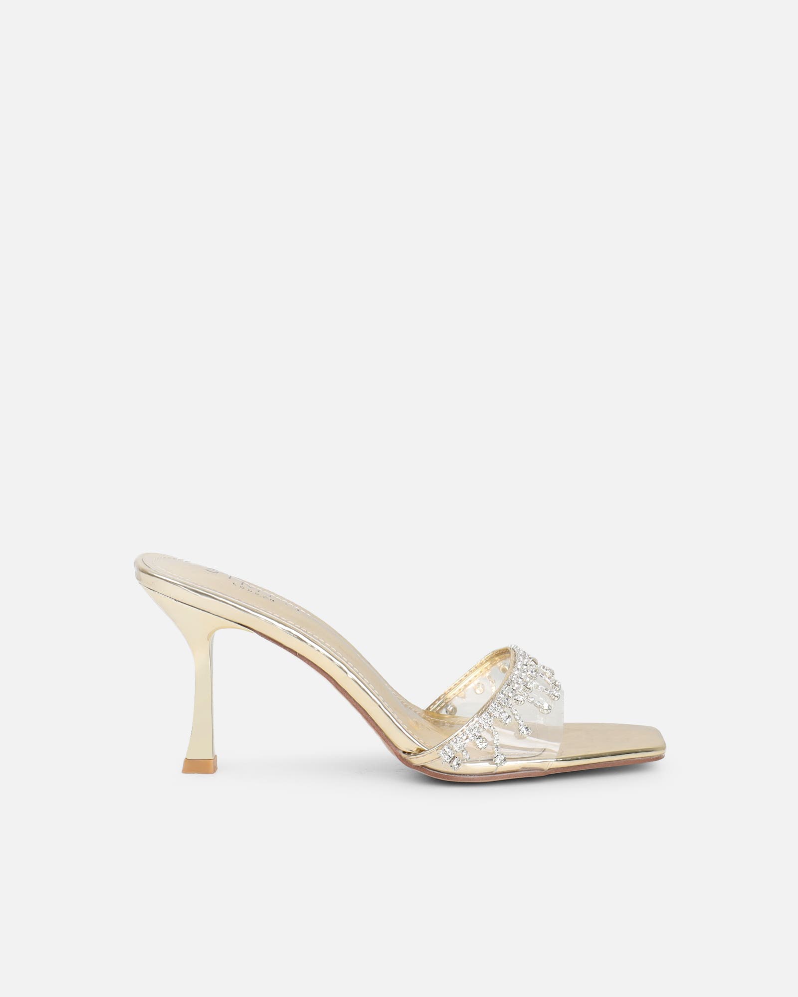 Manux Gold Mirror Diamante Detail Heeled Sandals | SIMMI London