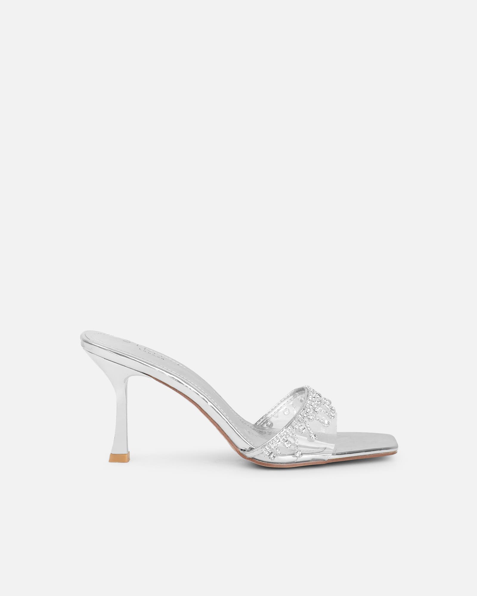Manux Silver Mirror Diamante Detail Heeled Sandals | SIMMI London