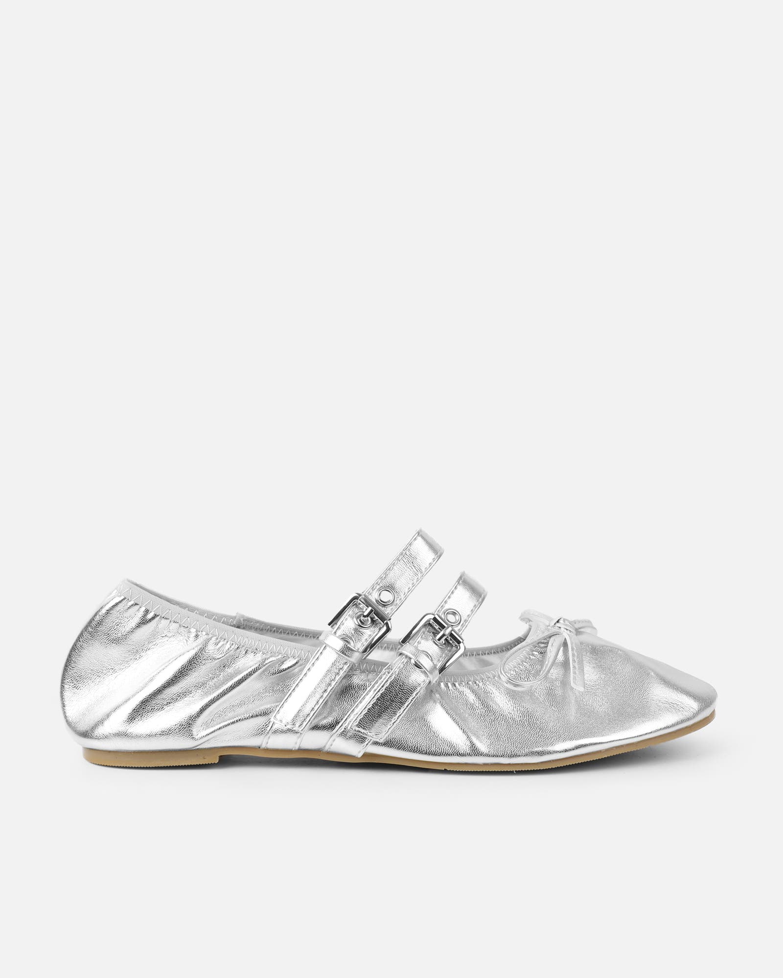 Octavio Silver Metallic Scrunch Ballet Flats | SIMMI London