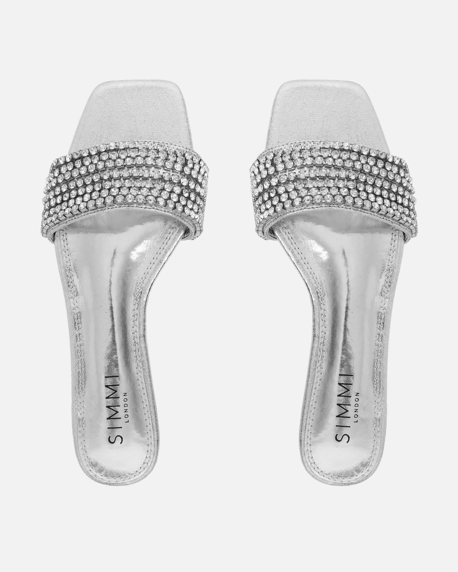 Pearla Cracked Silver Diamante Flats | SIMMI London