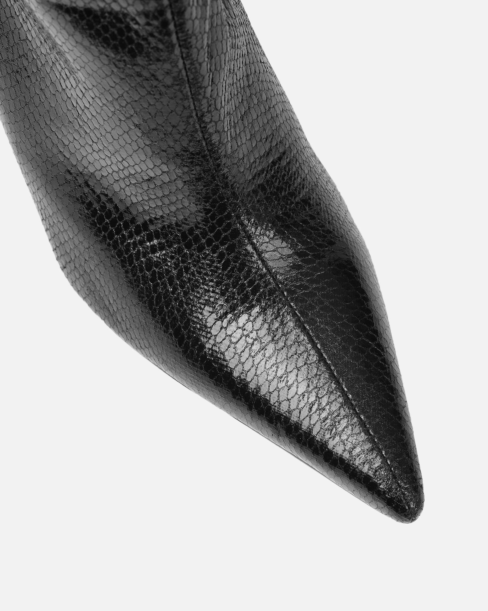 Brette Black Snake Effect Ruched Heeled Boots | SIMMI London