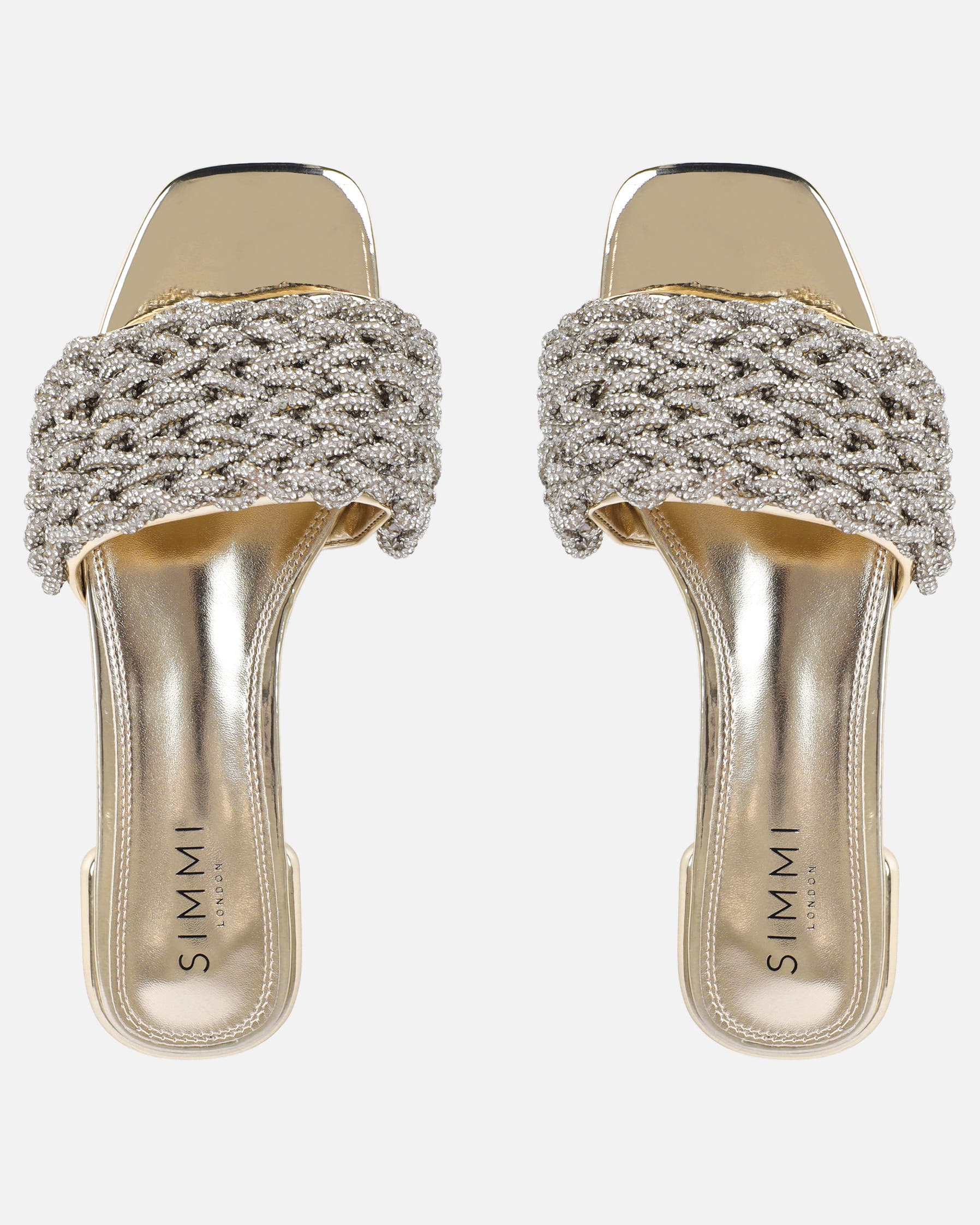 Pariss Gold Mirror Diamante Sliders | SIMMI London