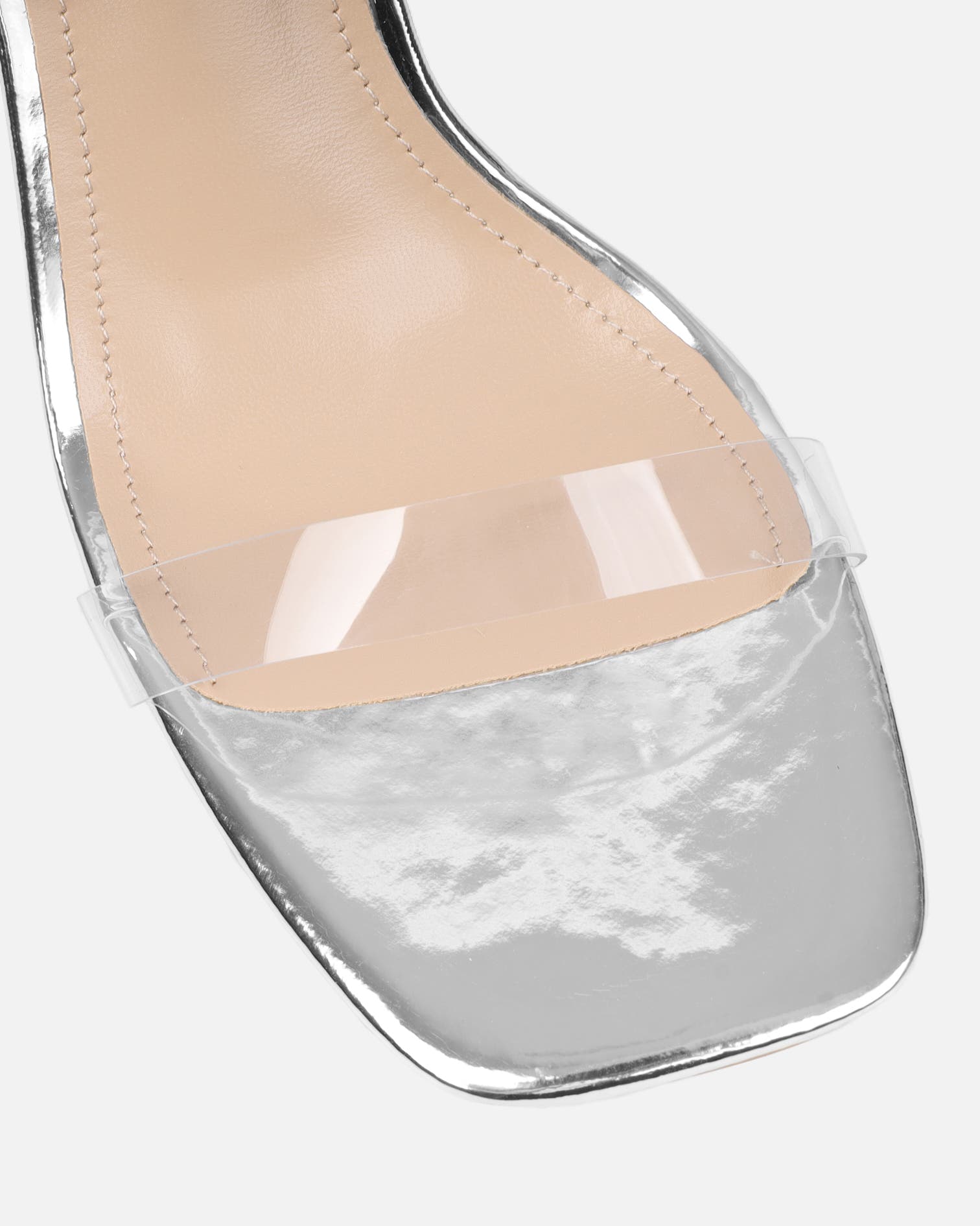 Perri Clear Silver Mirror Diamante Block Heeled Sandals | SIMMI London