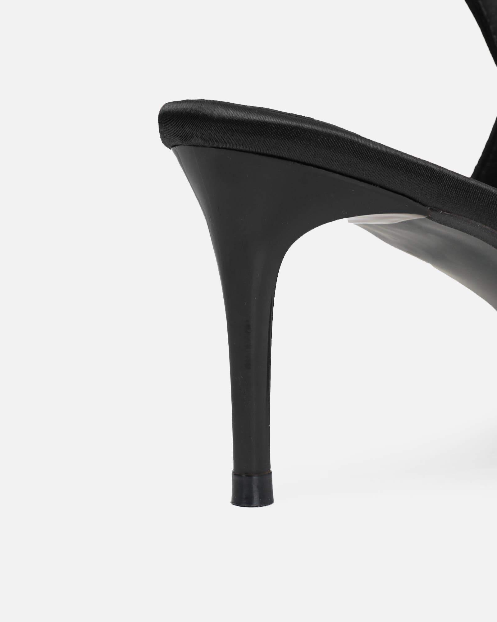 Sonika Black Satin Strappy Slingback Court Shoes | SIMMI London