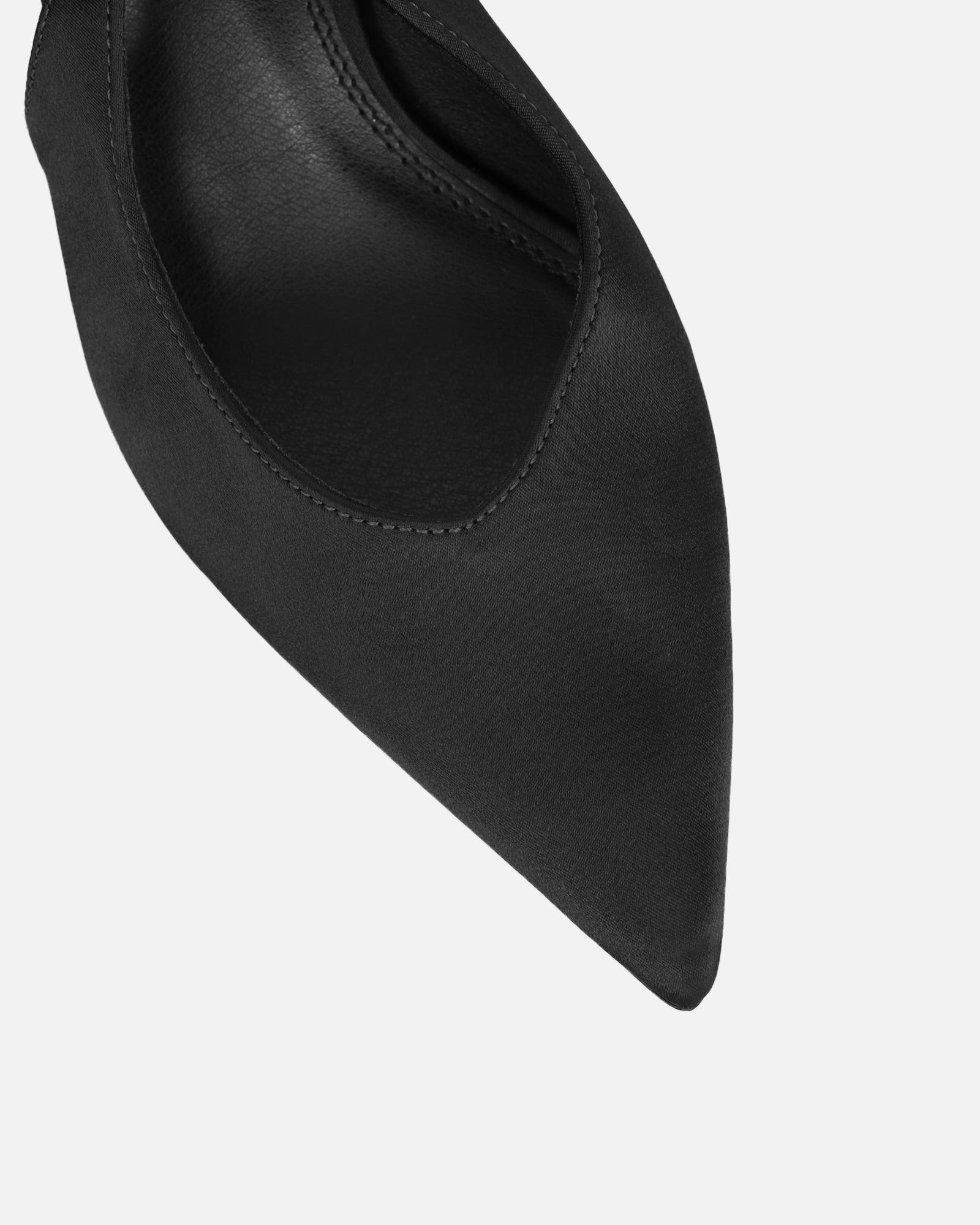 Sonika Black Satin Strappy Slingback Court Shoes | SIMMI London