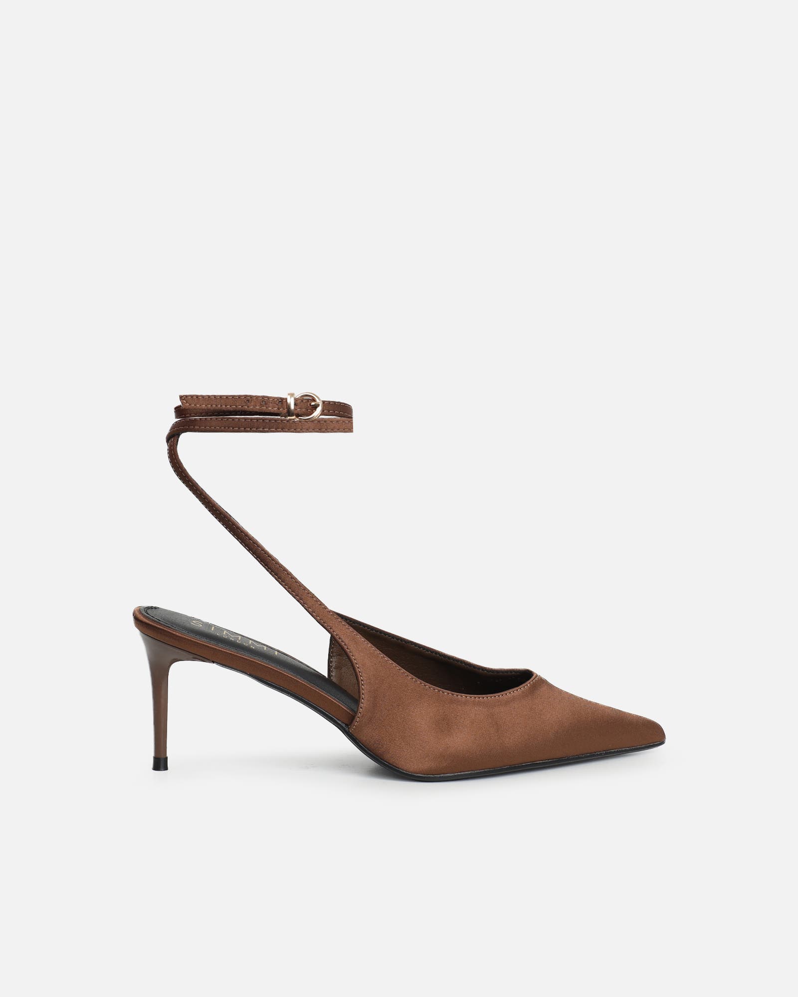 Sonika Brown Satin Strappy Slingback Court Shoes | SIMMI London