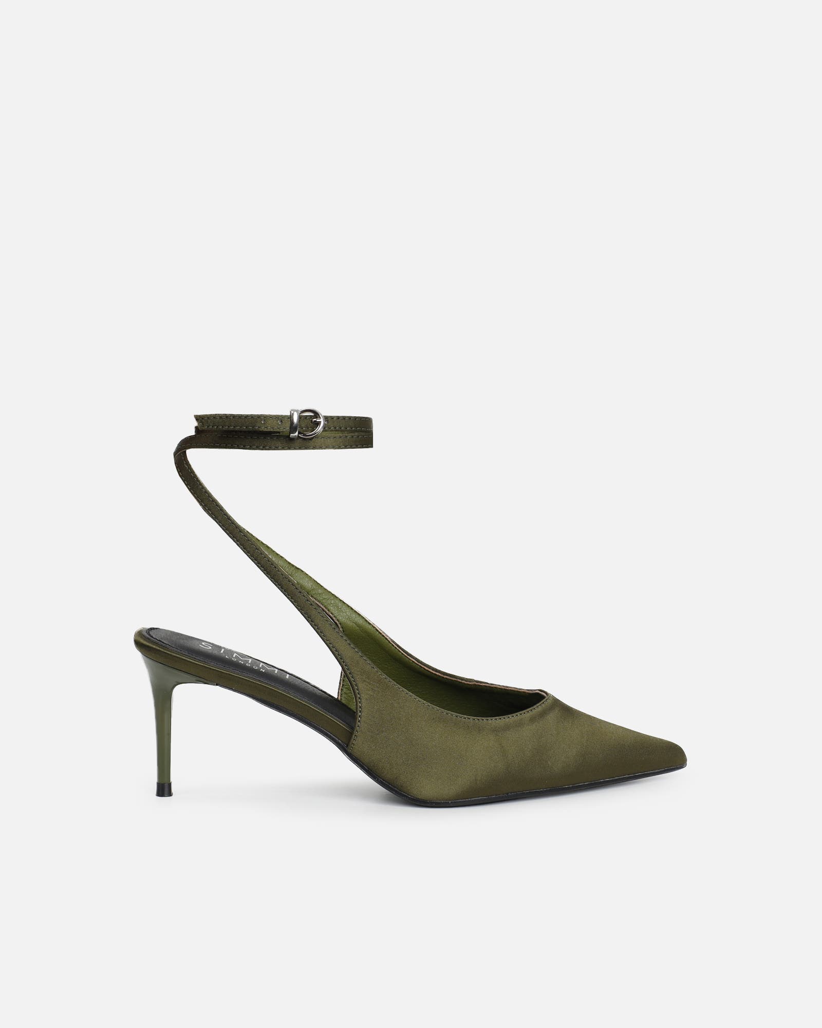 Sonika Khaki Satin Strappy Slingback Court Shoes | SIMMI London