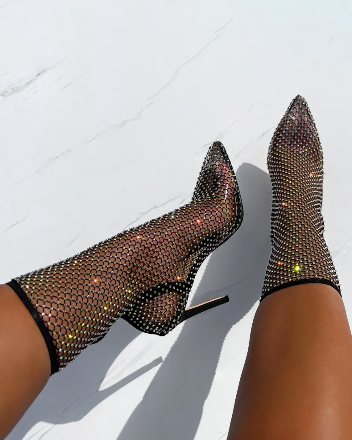 Krystal Black Diamante Fishnet Heels