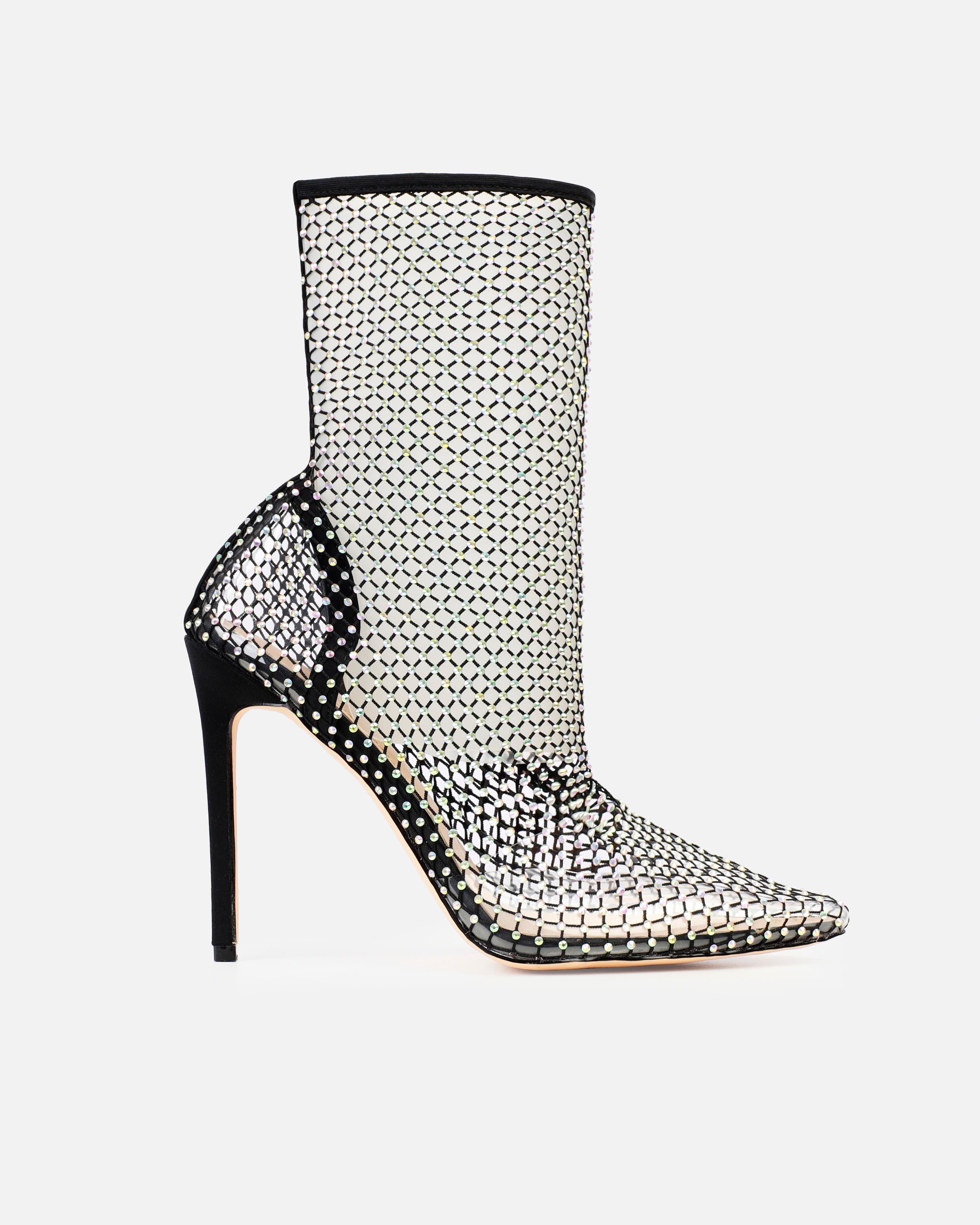 Krystal Black Diamante Fishnet Heels | SIMMI London