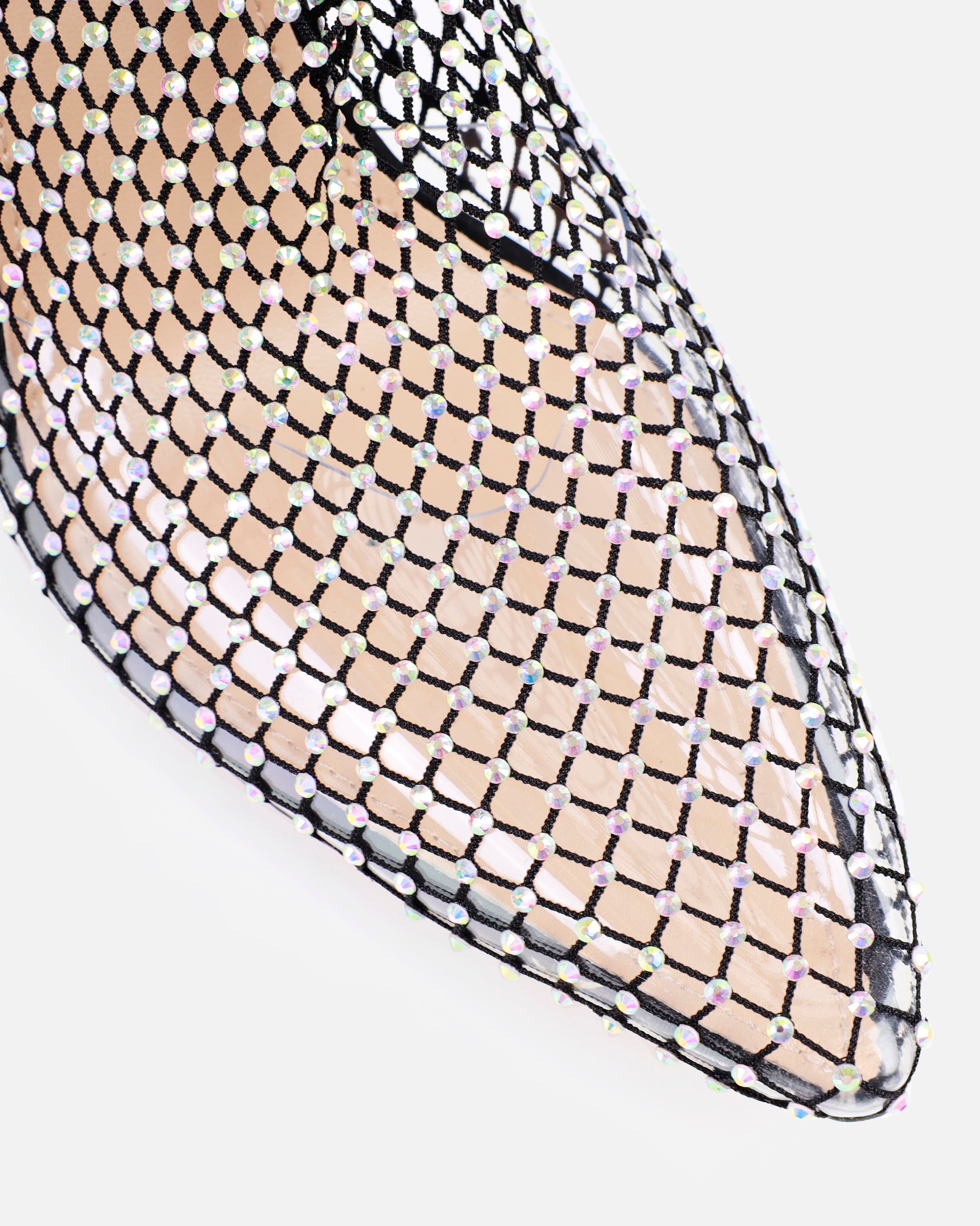 Krystal Black Diamante Fishnet Heels | SIMMI London