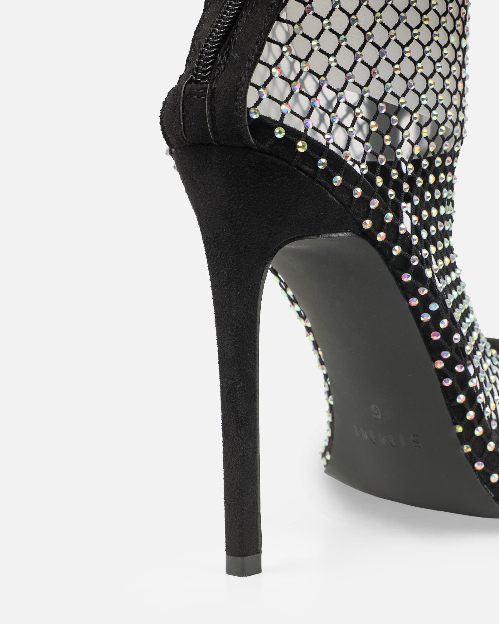 Prima Black Diamante Fishnet Lace Up Peep Toe Boots|SIMMI London
