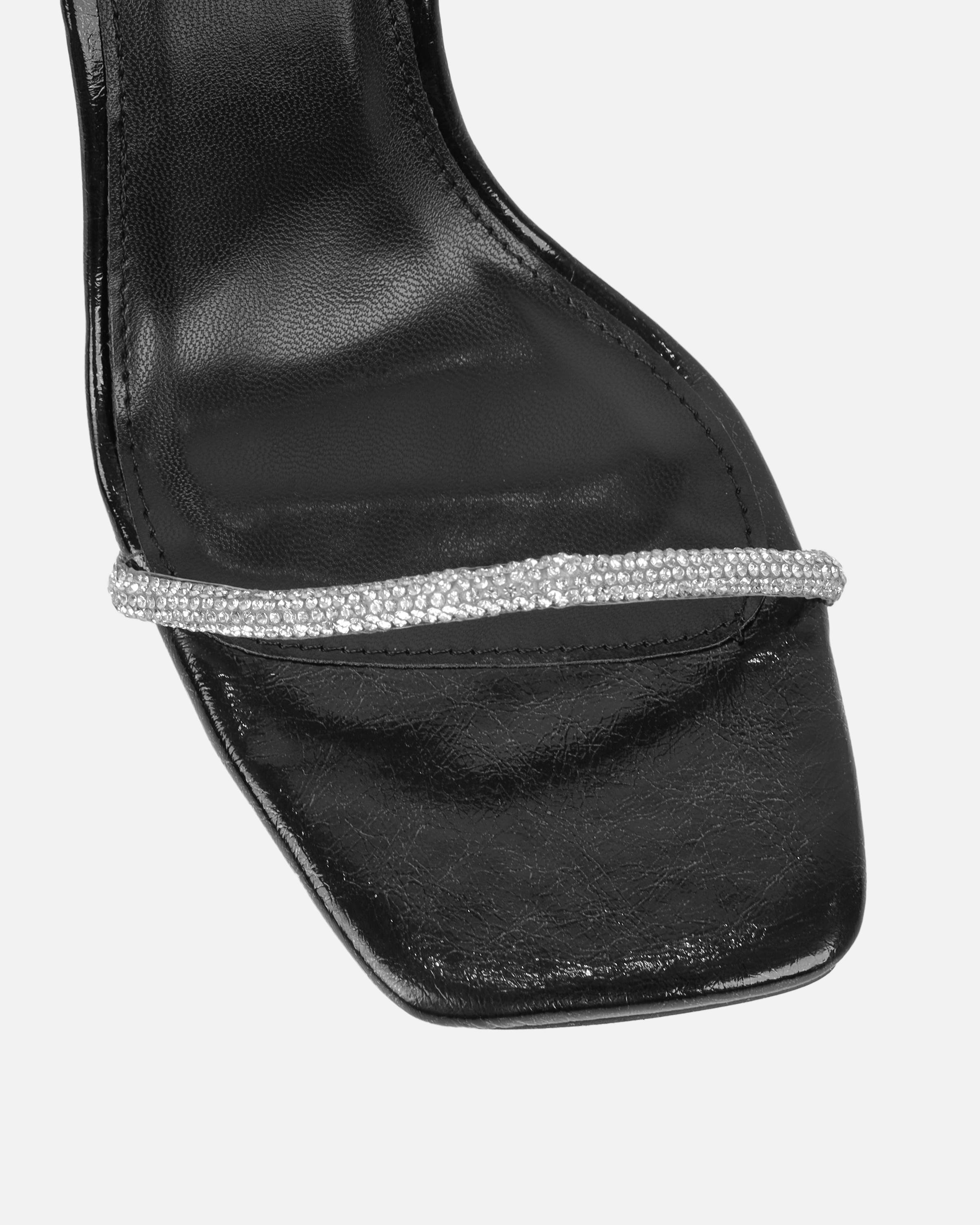 Mollie Black Patent Diamante Heeled Sandals | SIMMI London