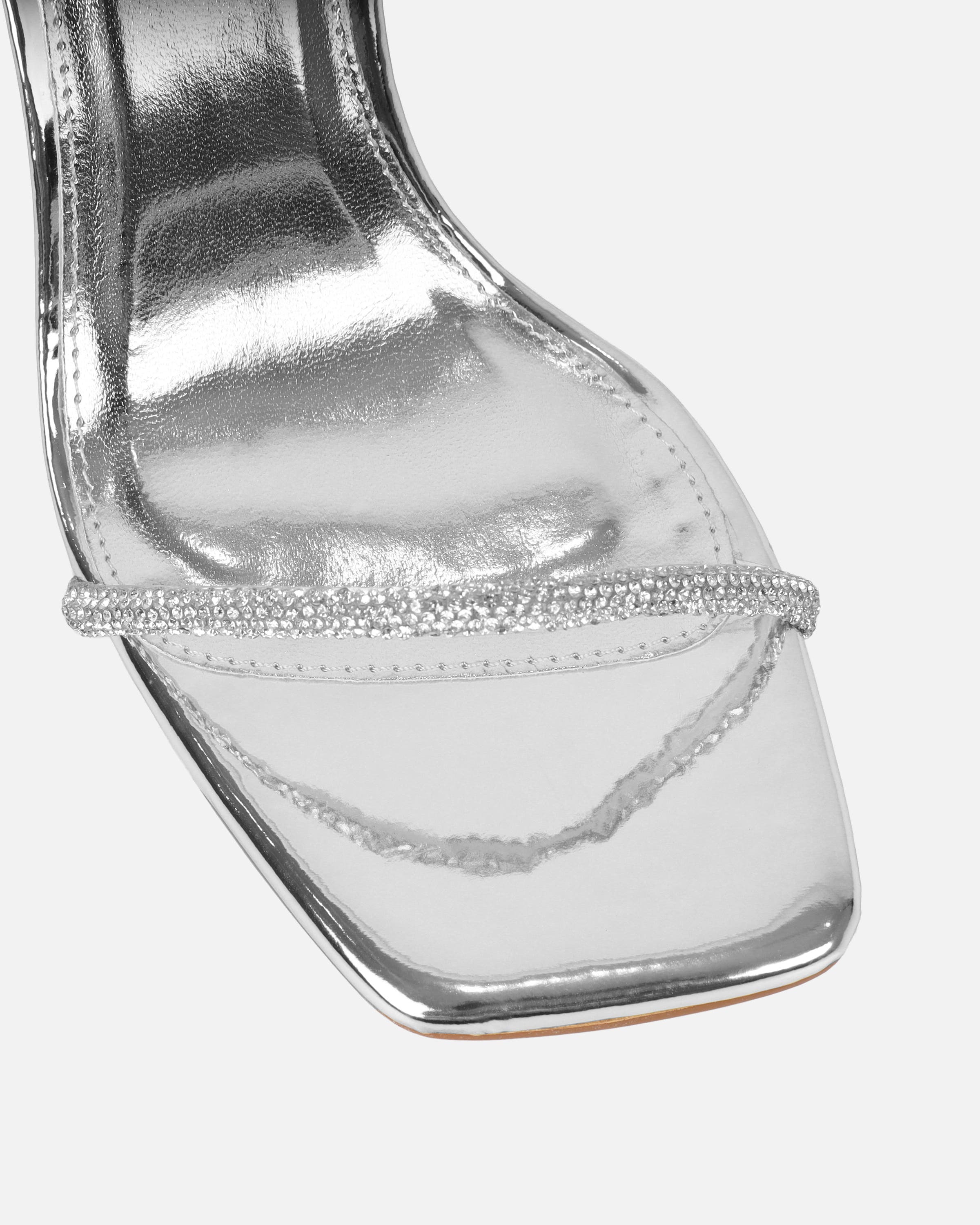Mollie Silver Mirror Diamante Heeled Sandals | SIMMI London