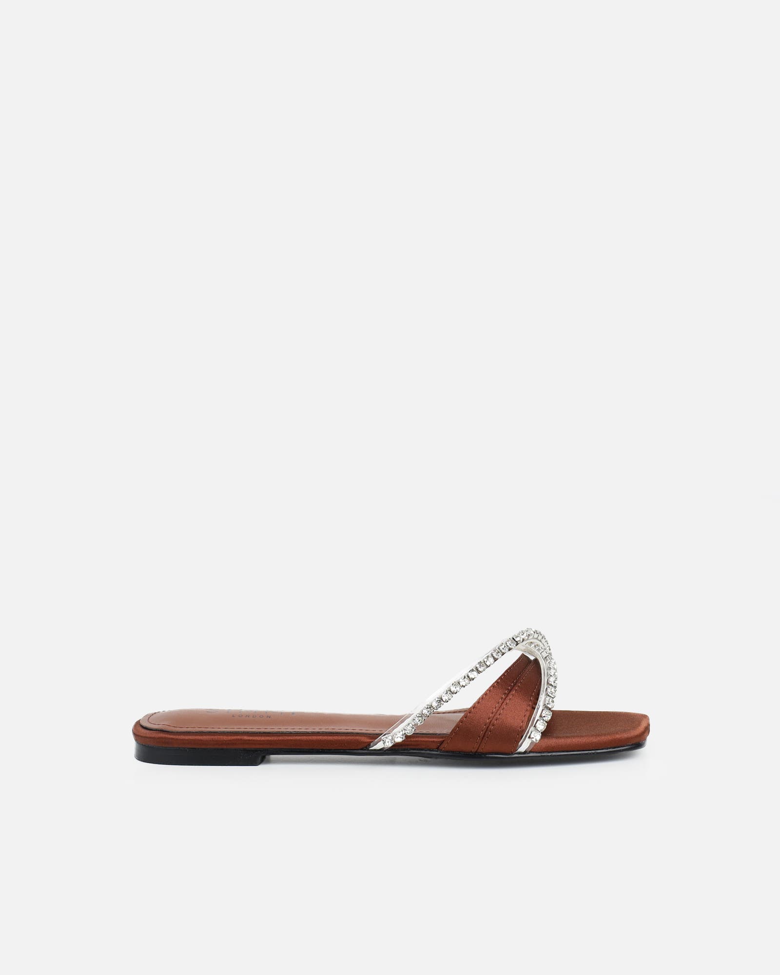 Astana Chocolate Satin Diamante Flat Sandals | SIMMI London