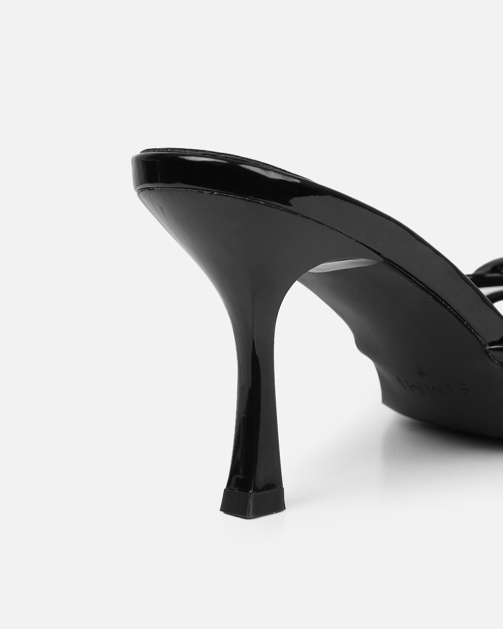 Shadee Black Patent Mid Heeled Sandals | SIMMI London