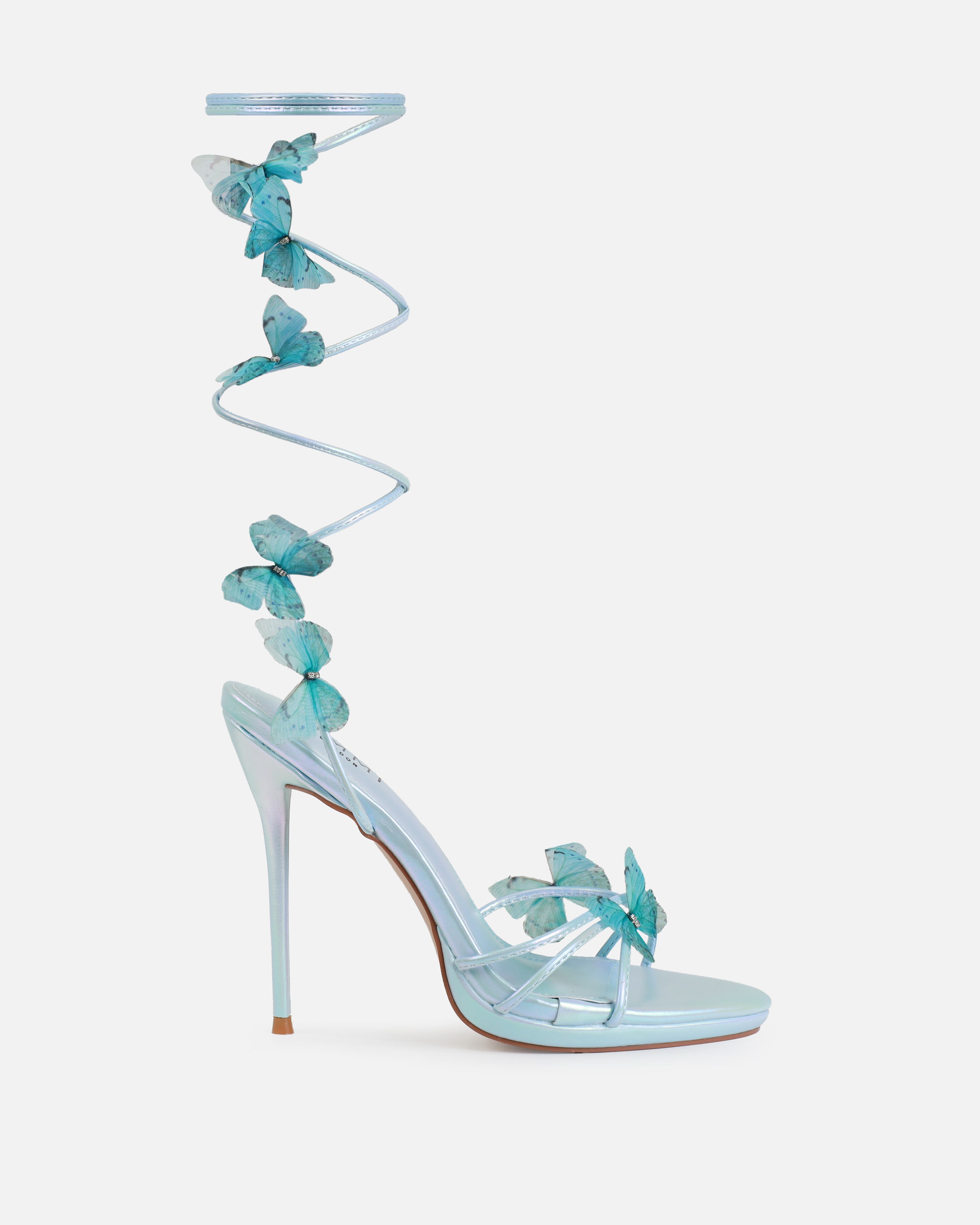 Tasha Ghouri Adia Blue Butterfly Lace Up Heels | SIMMI London