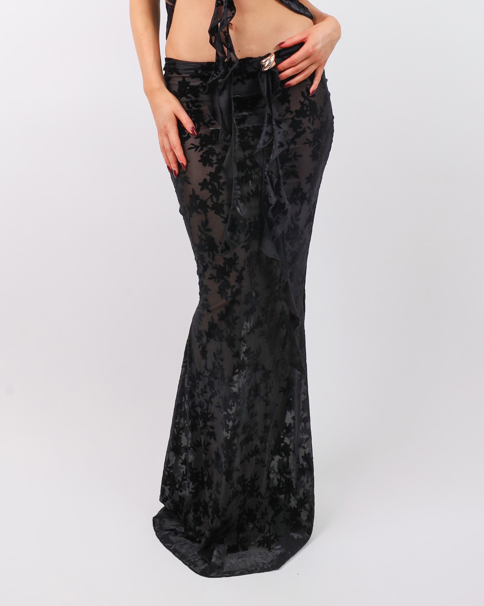 Raven Black Devore Maxi Skirt | SIMMI London