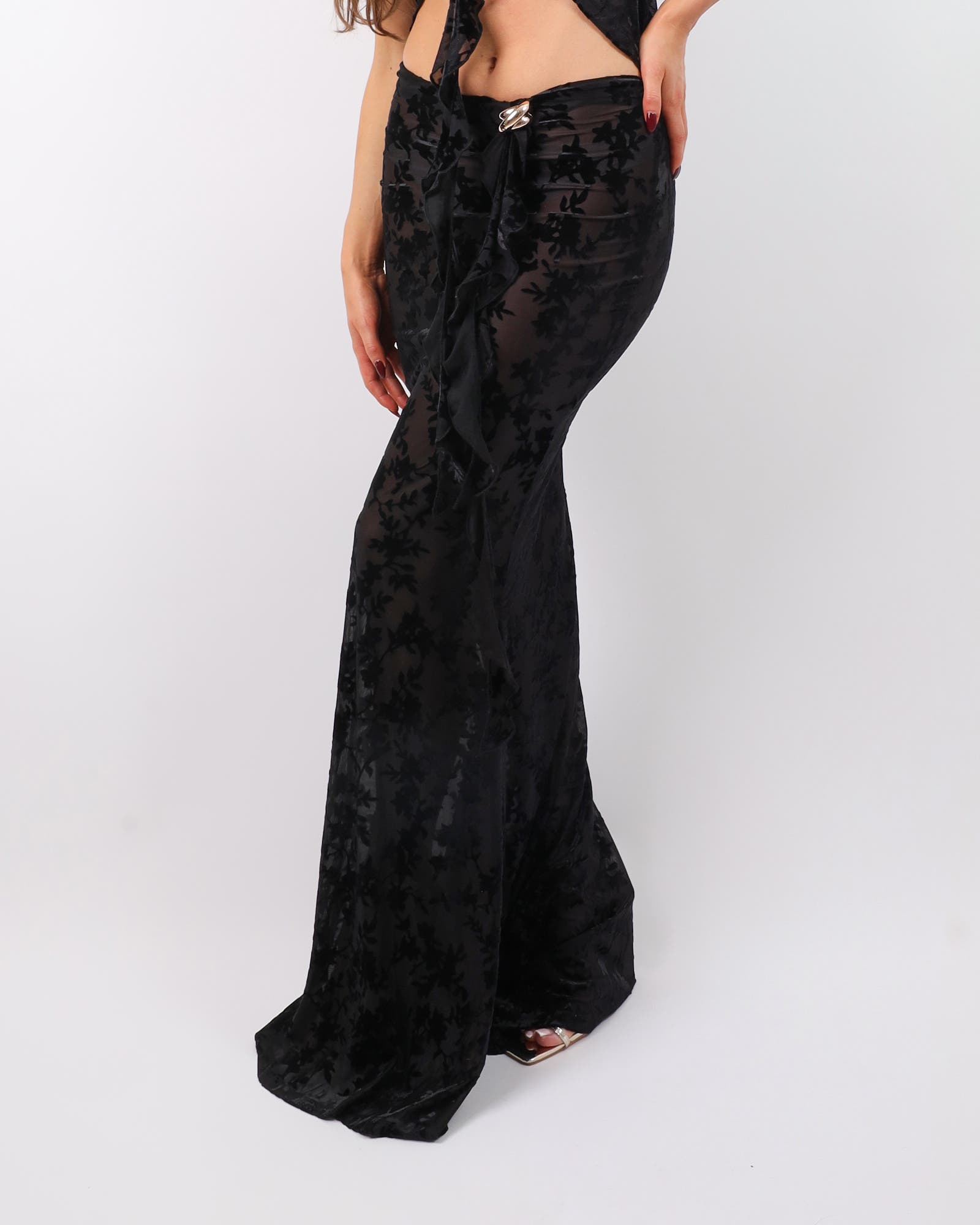 Raven Black Devore Maxi Skirt | SIMMI London