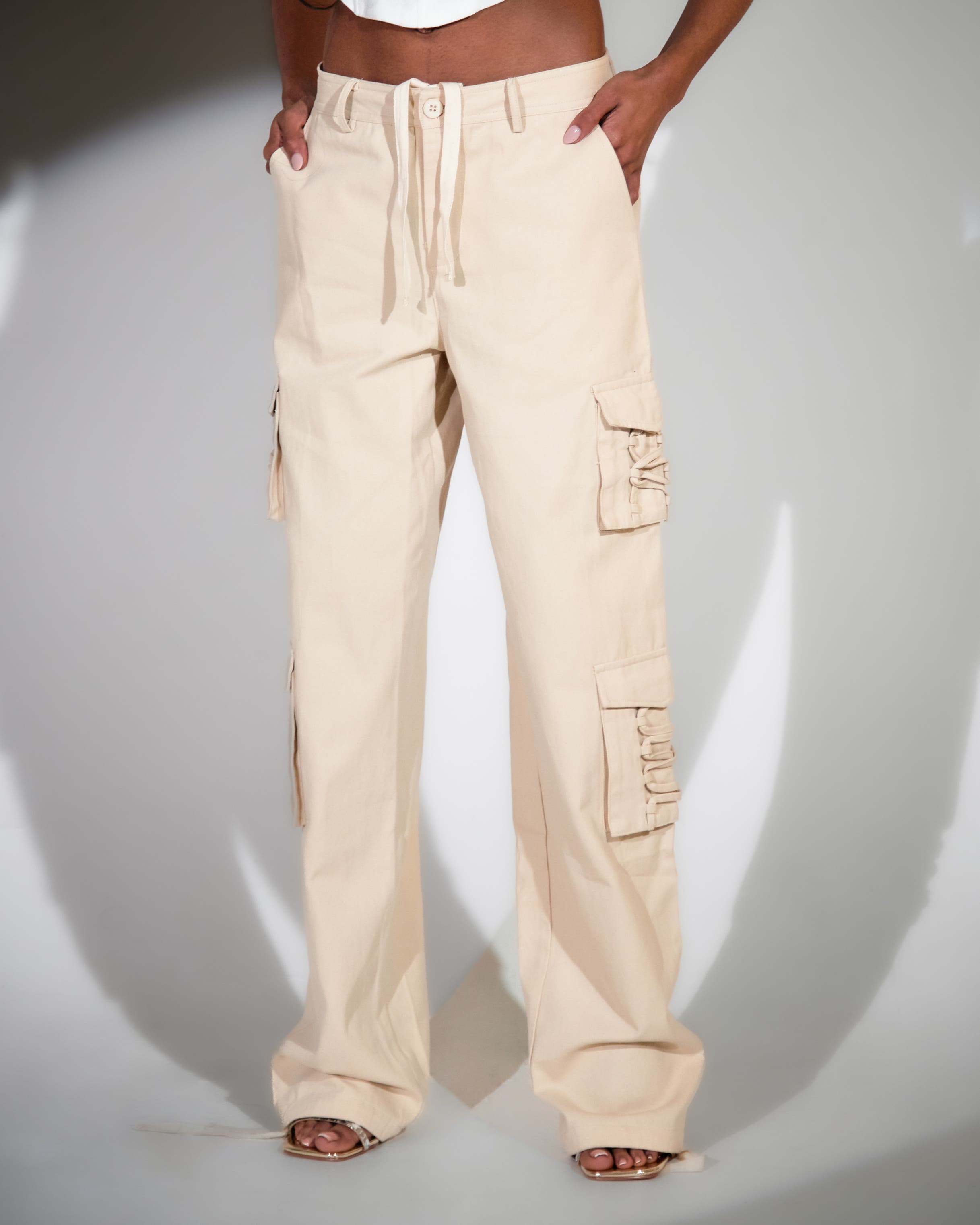Drift Stone Lace Up Cargo Trousers | SIMMI London