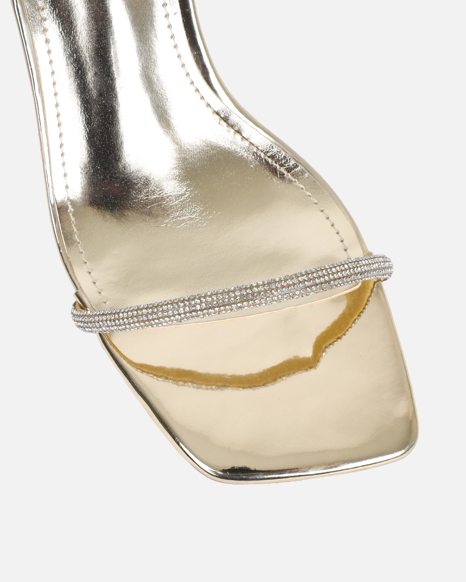 Ciel Gold Mirror Diamante Low Block Heeled Sandals | SIMMI London