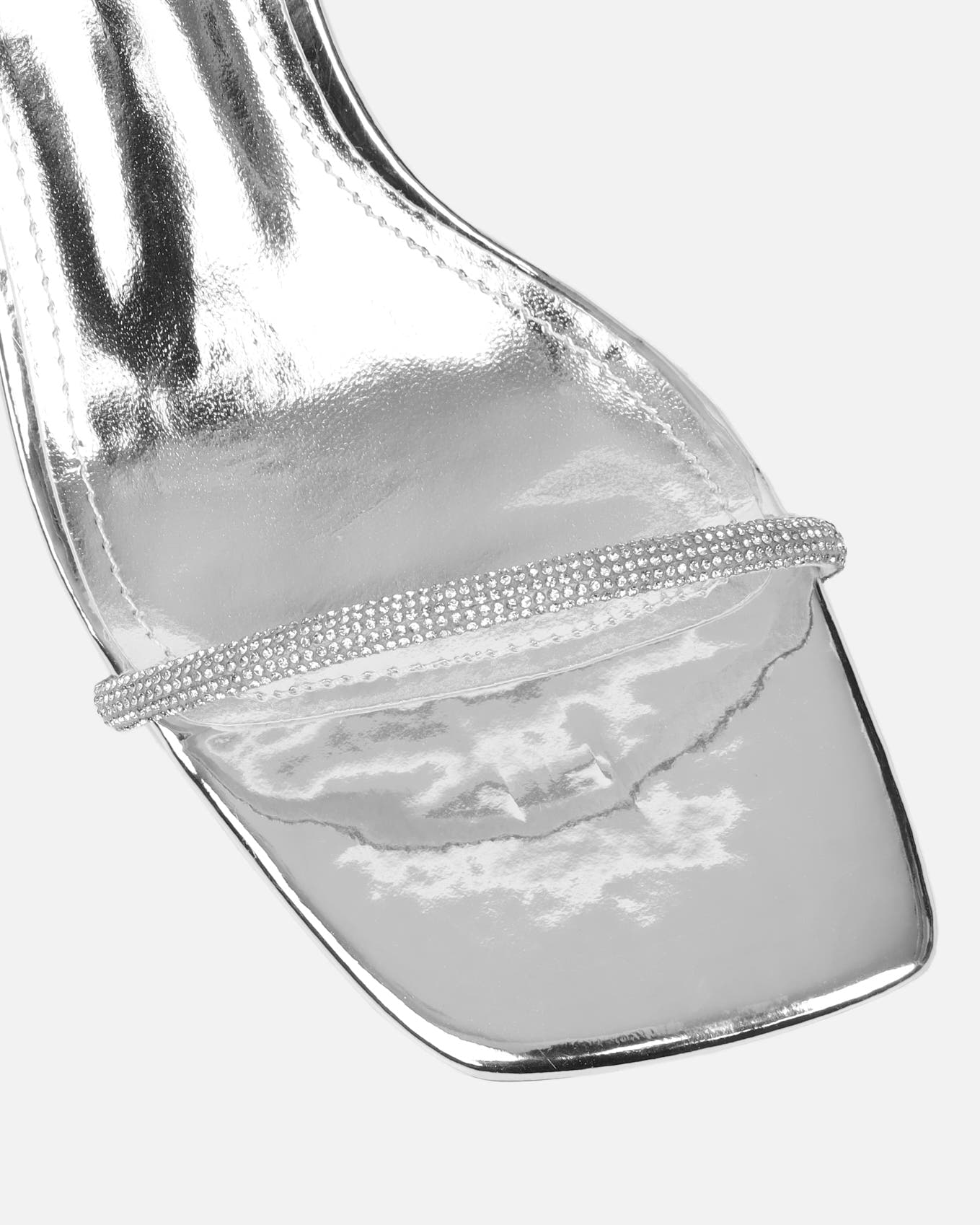 Ciel Silver Mirror Diamante Low Block Heeled Sandals | SIMMI London