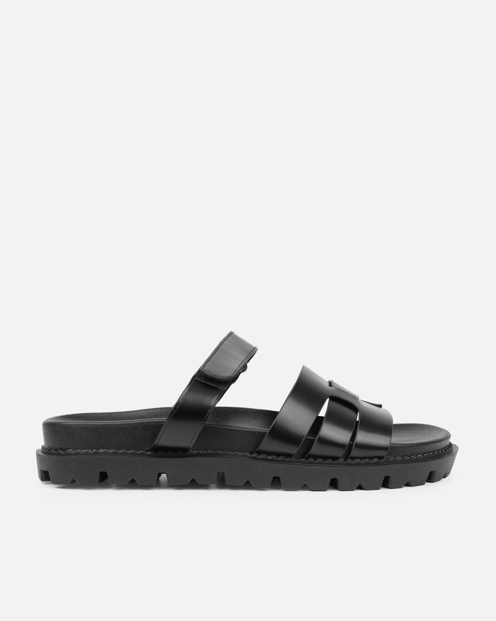Adelle Black Chunky Strap Footbed Slides