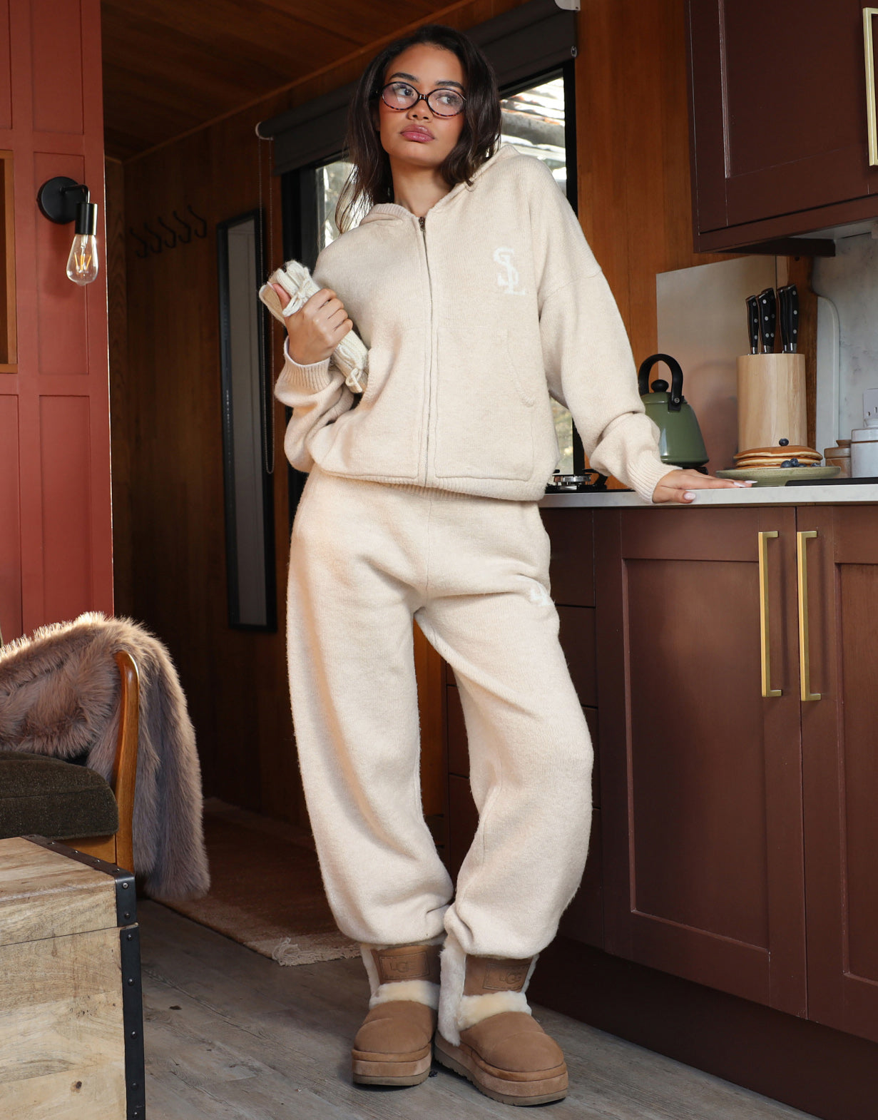 Romy Simmi Studios Chunky Knit Hoodie In Cream | SIMMI London