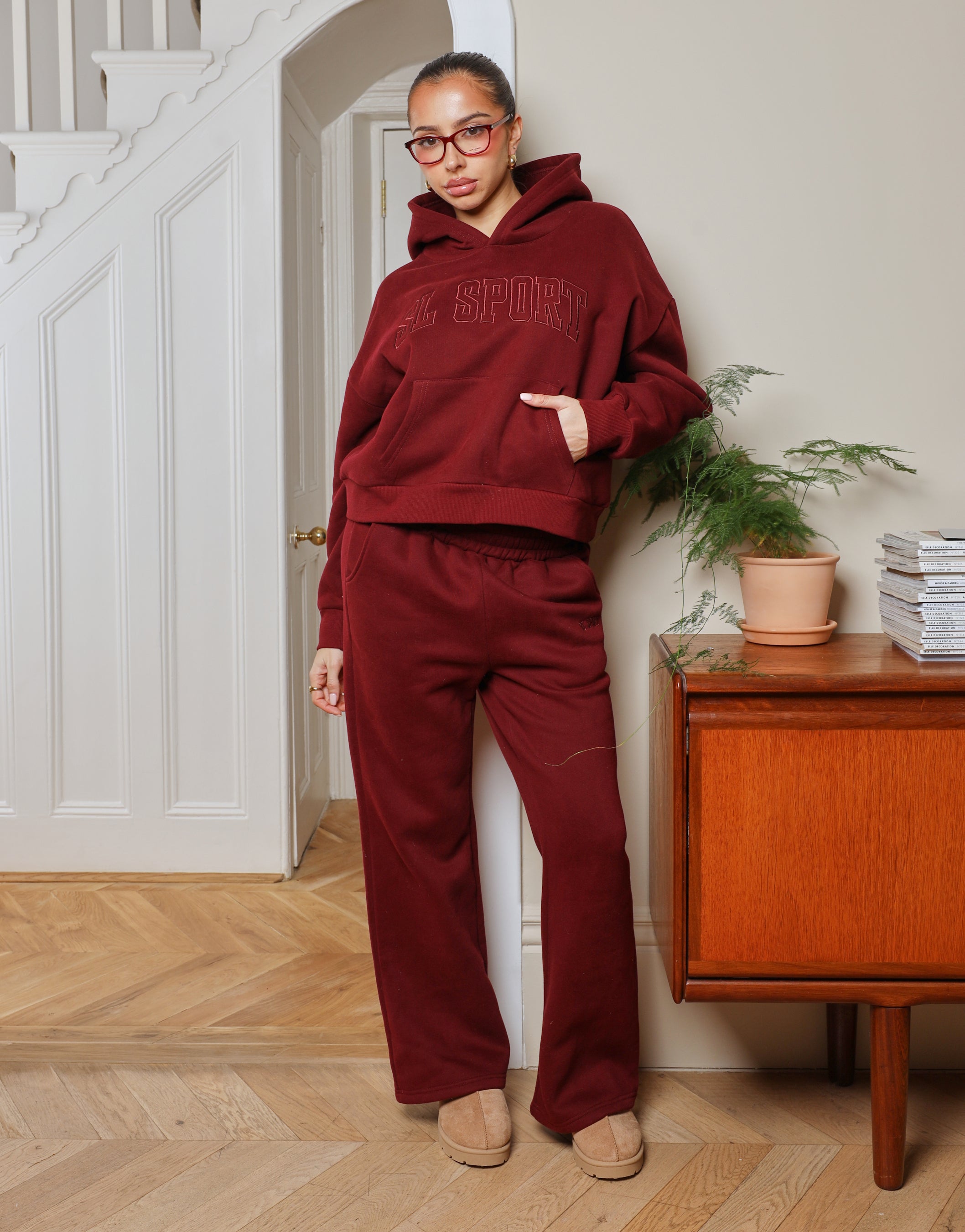 Myla Simmi Studios SL Sport Flared Joggers in Burgundy | SIMMI London