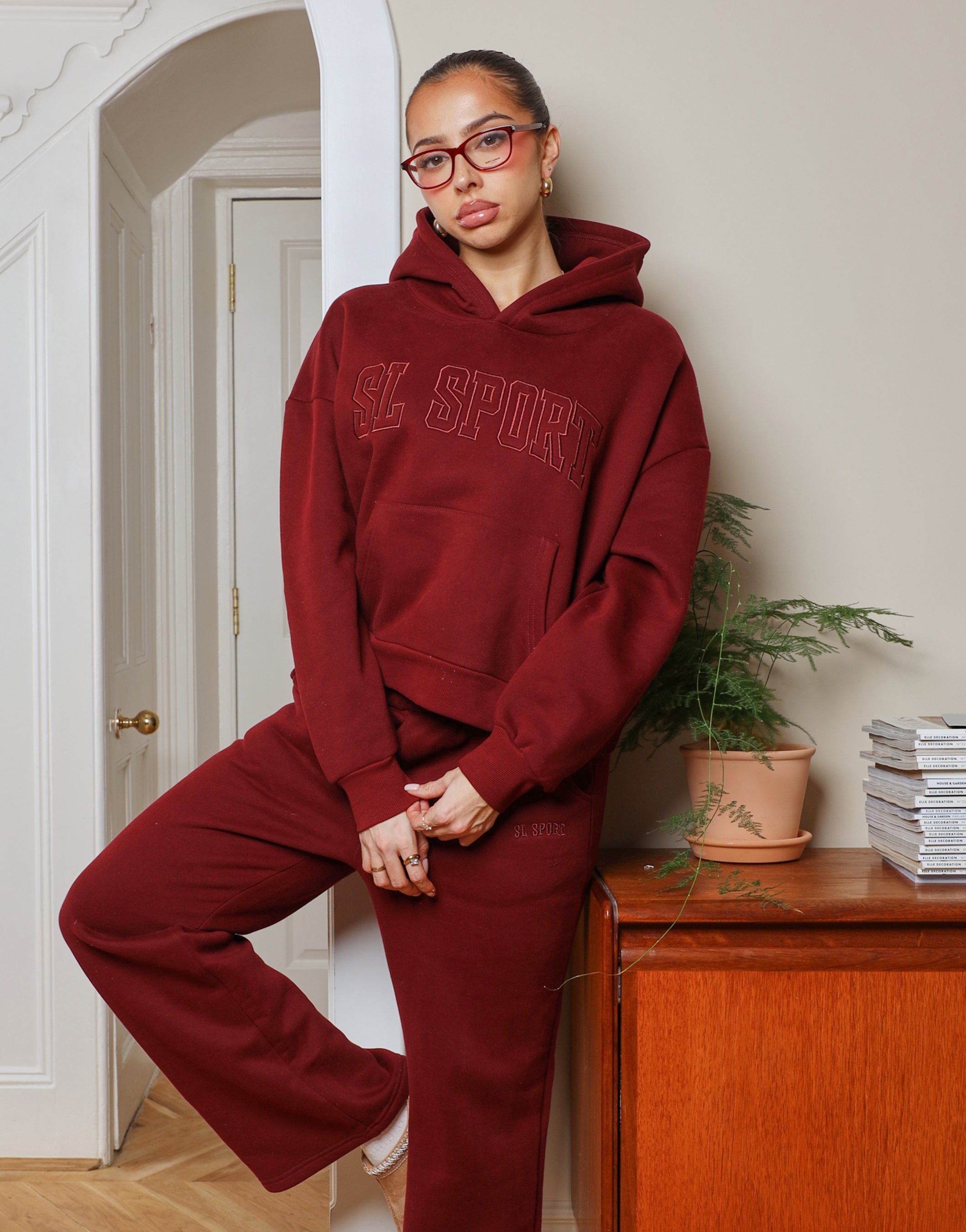 Mykonos Simmi Studios SL Sport Oversized Hoodie In Burgundy | SIMMI London