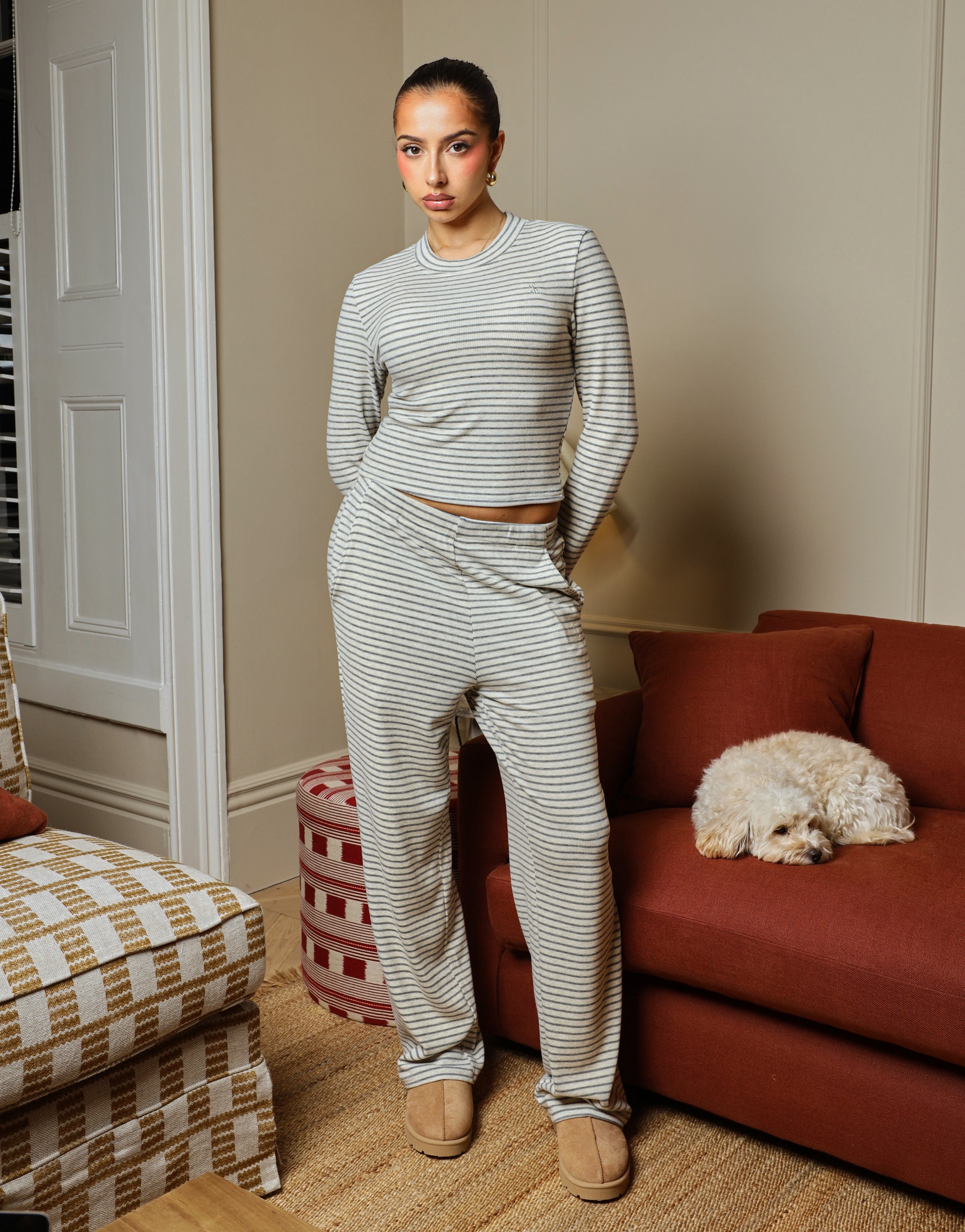 Mila Simmi Studios Soft Stripe Trouser In Cream | SIMMI London