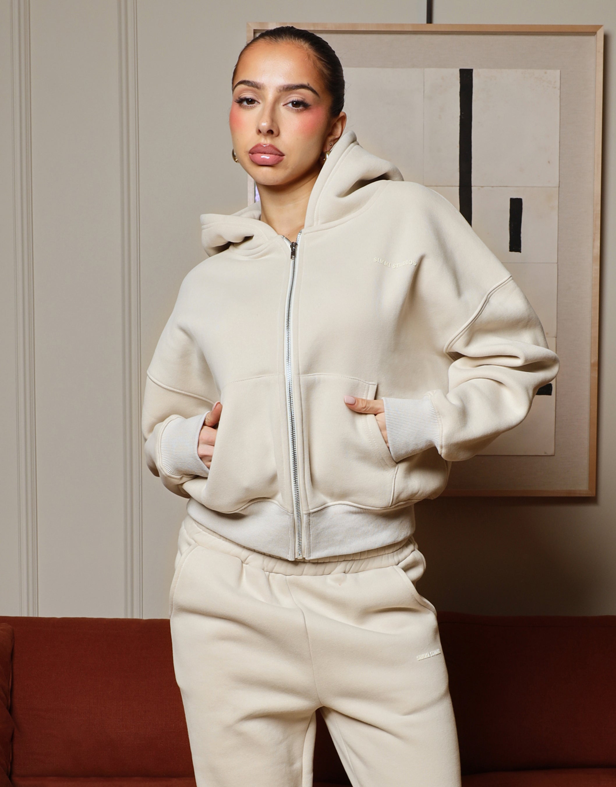 Maui Simmi Studios Essentials Zip Hoodie In Light Beige | SIMMI London