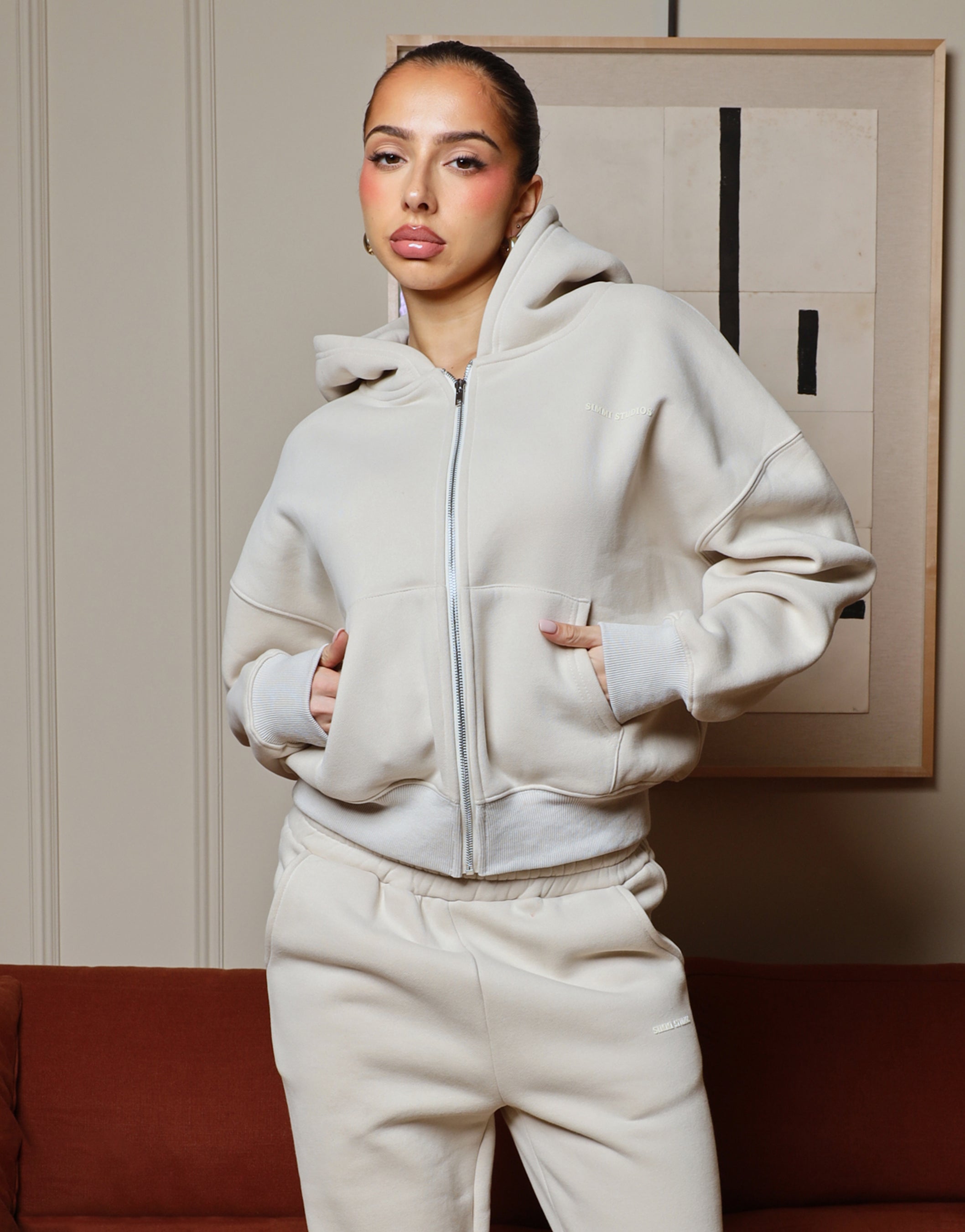 Maui Simmi Studios Essentials Zip Hoodie In Light Beige | SIMMI London