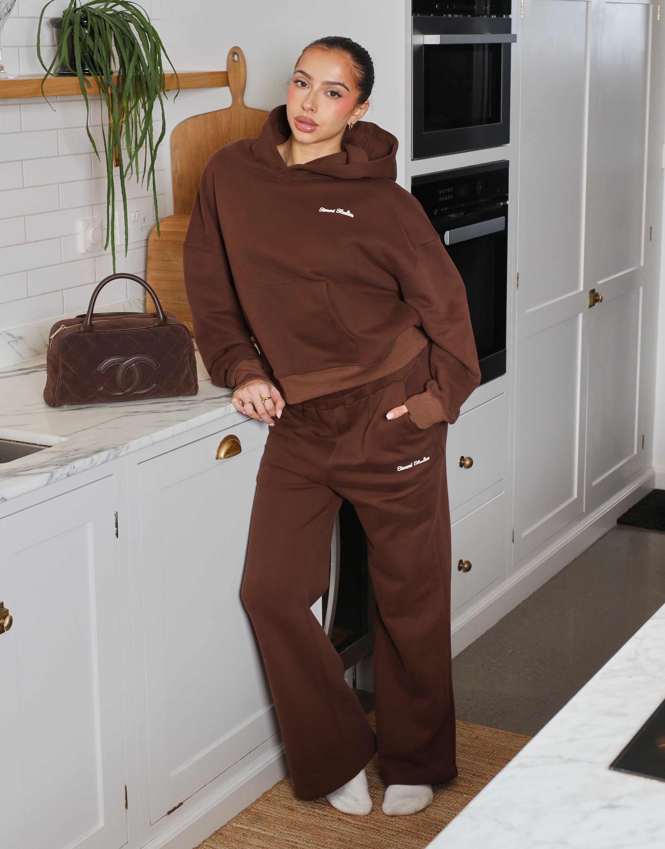 Milan Simmi Studios Bubble Print Joggers In Brown | SIMMI London