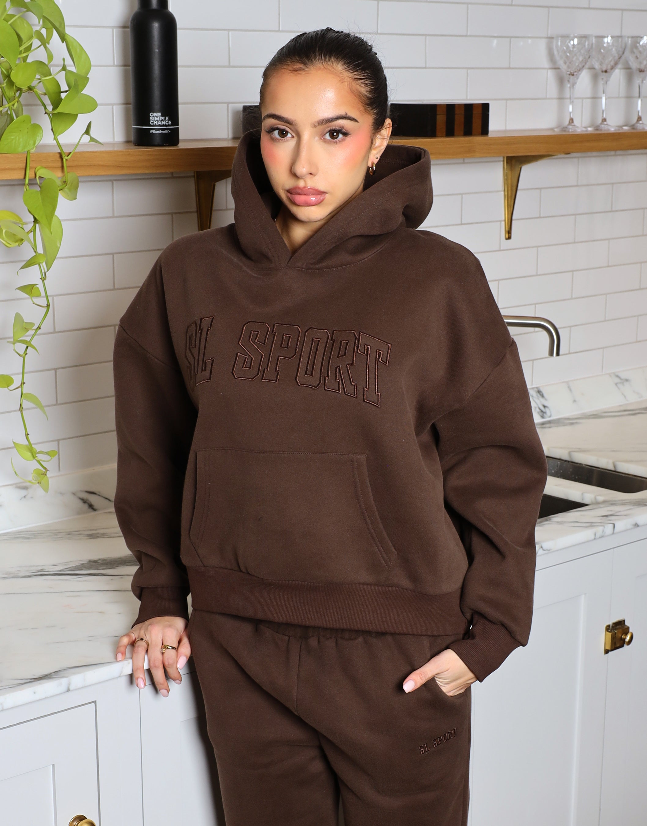 Mia Simmi Studios SL Sport Oversized Hoodie In Brown | SIMMI London