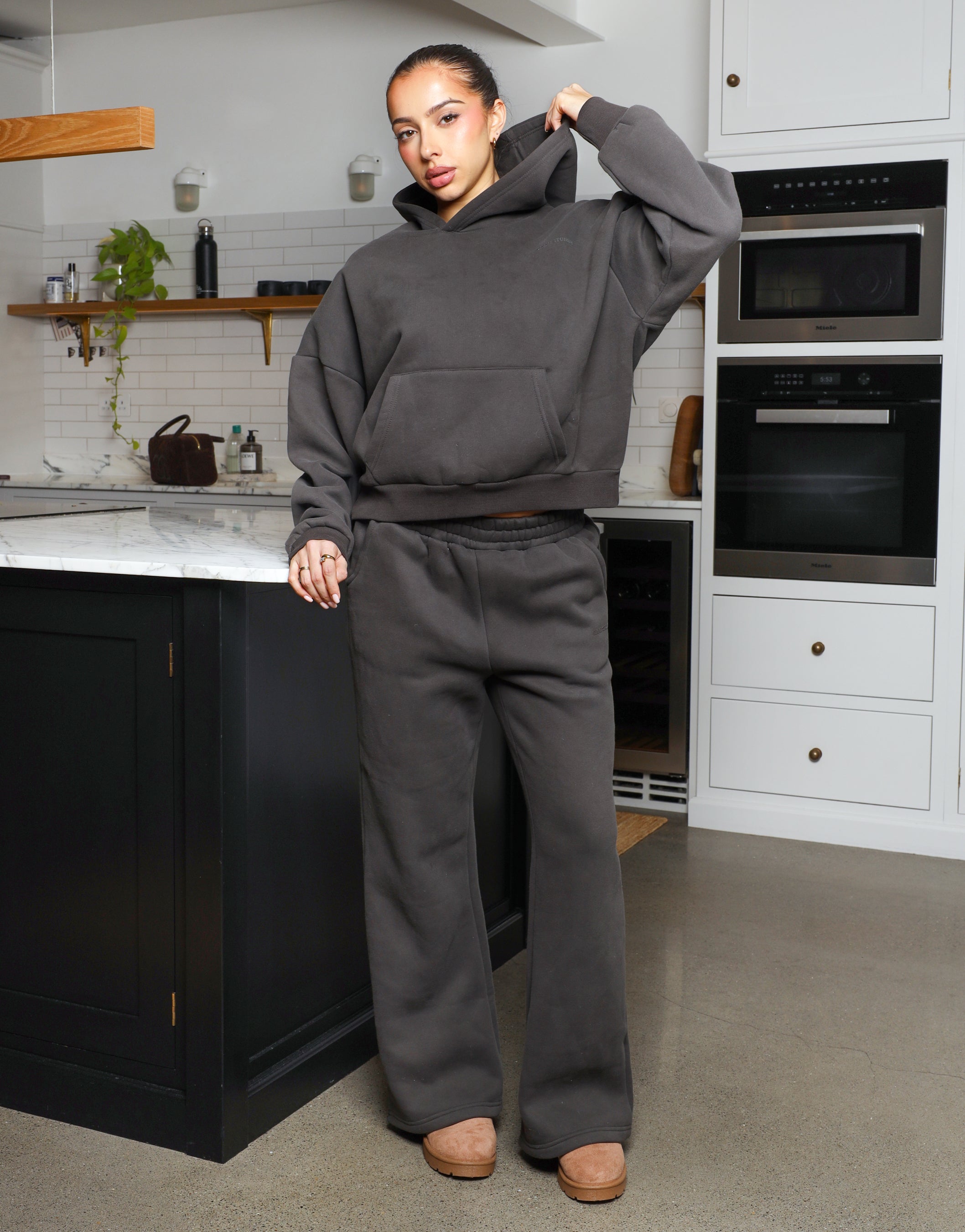 Maddie Simmi Studios Essentials Flared Joggers in Dark Grey | SIMMI London